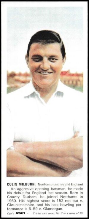 Carr's Biscuits - 'Cricketers' - Card #7 - Colin Milburn (Northants)