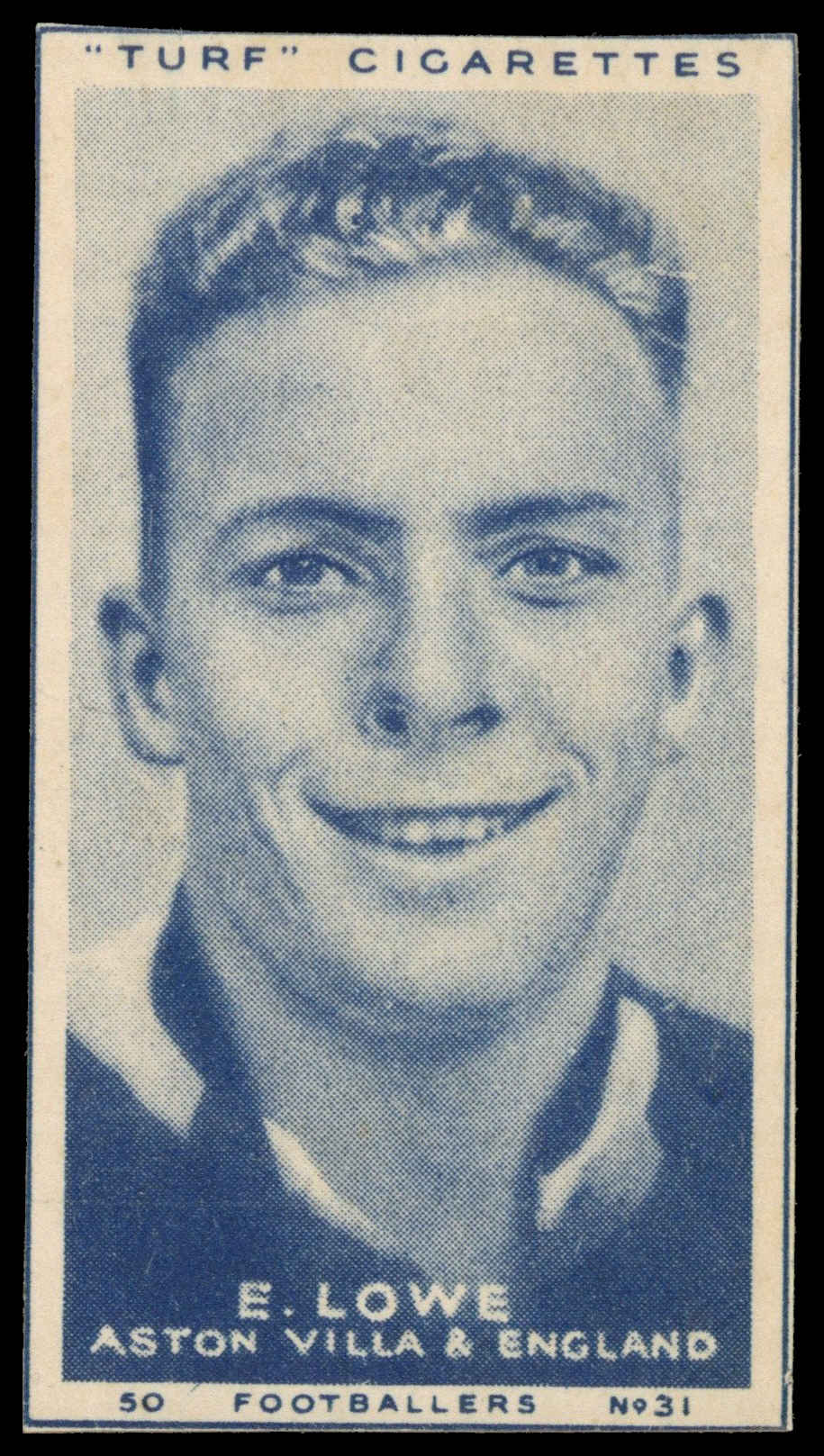 Carreras - 'Footballers (Turf Singles)' (1951) - E. Lowe (Aston Villa) Carreras - 'Footballers (Turf Singles)' (1951) - E. Lowe (Aston Villa)