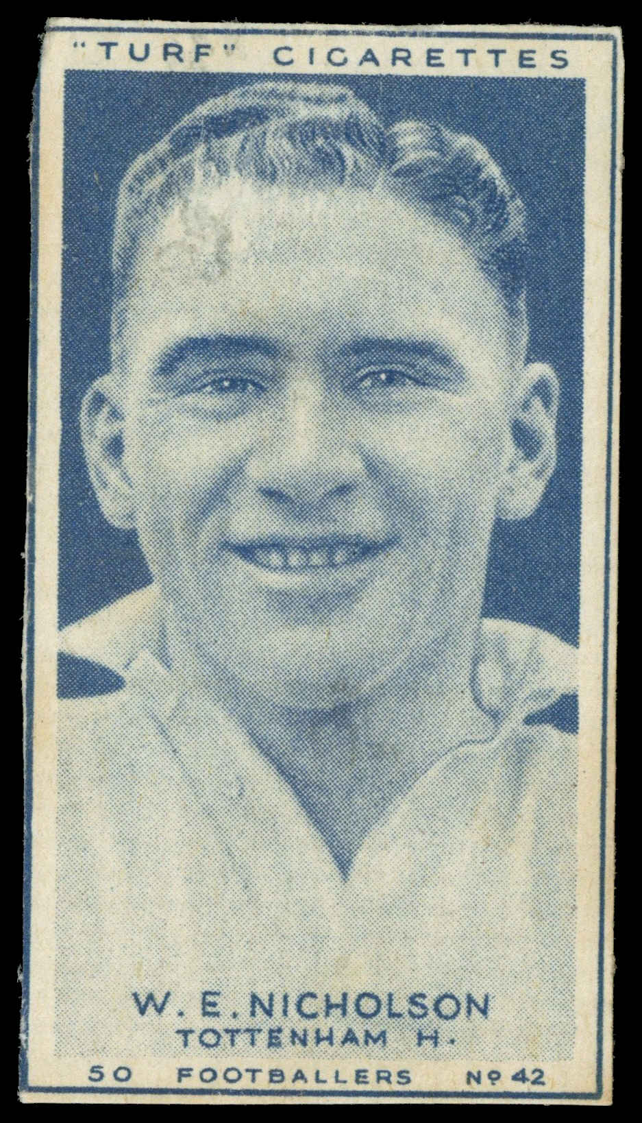 Carreras - 'Footballers (Turf Singles)' (1951) - W.E. Nicholson (Tottenham Hotspur) Carreras - 'Footballers (Turf Singles)' (1951) - W.E. Nicholson (Tottenham Hotspur)