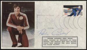 US Post - 'Robin Cousins Signed Gold Medal Commemorative Cover' (1980) - Postmarked Lake Placid Olympic Arena 21-Feb-1980 US Post - 'Robin Cousins Signed Gold Medal Commemorative Cover' (1980) - Postmarked Lake Placid Olympic Arena 21-Feb-1980