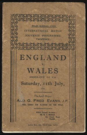 Welsh Baseball - 'England v Wales' (1936) - British Baseball Programme