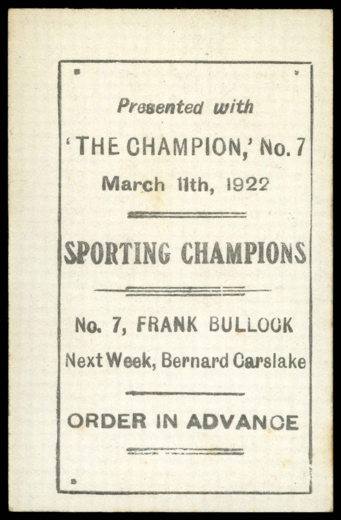 Amalgamated Press - 'Sporting Champions' (1922) - Frank Bullock Amalgamated Press - 'Sporting Champions' (1922) - Frank Bullock