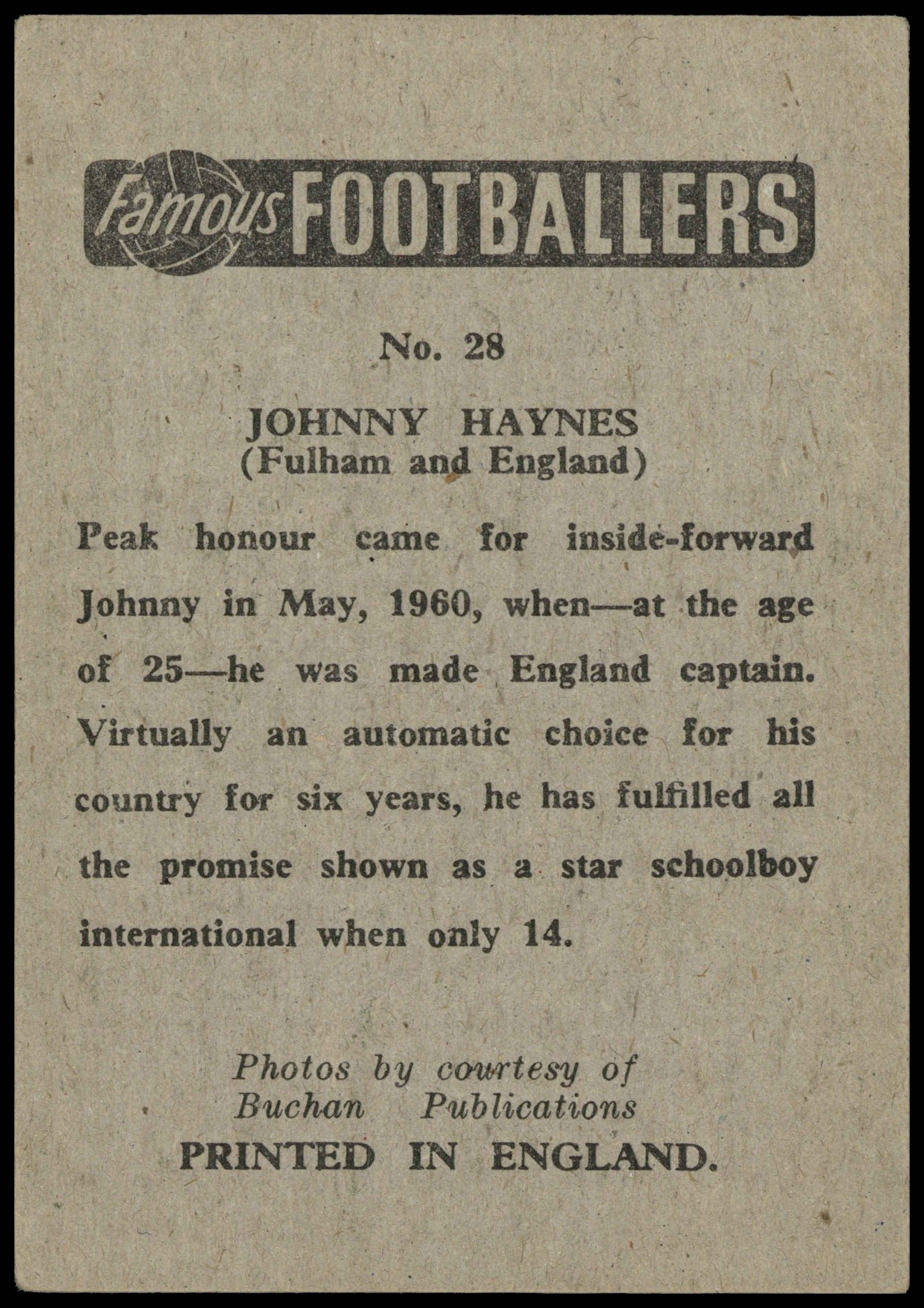 Chix - Johnny Haynes (Fulham) - 'Famous Footballers' (1961) Chix - Johnny Haynes (Fulham) - 'Famous Footballers' (1961)