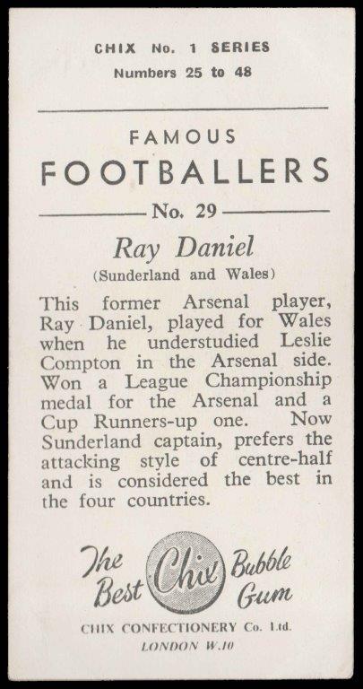 Chix - 'Famous Footballers (Series 1C)' - Card #29 - Ray Daniel (Sunderland) Chix - 'Famous Footballers (Series 1C)' - Card #29 - Ray Daniel (Sunderland)