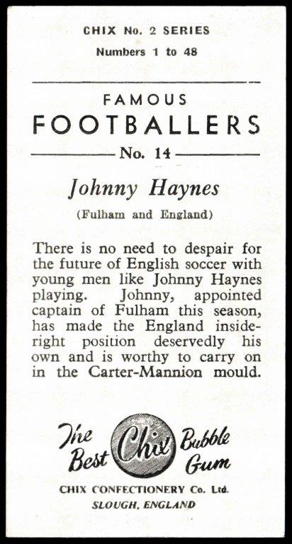 Chix - 'Famous Footballers (Series 2)' - Card #14 - Johnny Haynes (Fulham) Chix - 'Famous Footballers (Series 2)' - Card #14 - Johnny Haynes (Fulham)