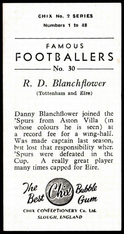Chix - 'Famous Footballers (Series 2)' - Card #30 - R.D. Blanchflower (Spurs) Chix - 'Famous Footballers (Series 2)' - Card #30 - R.D. Blanchflower (Spurs)
