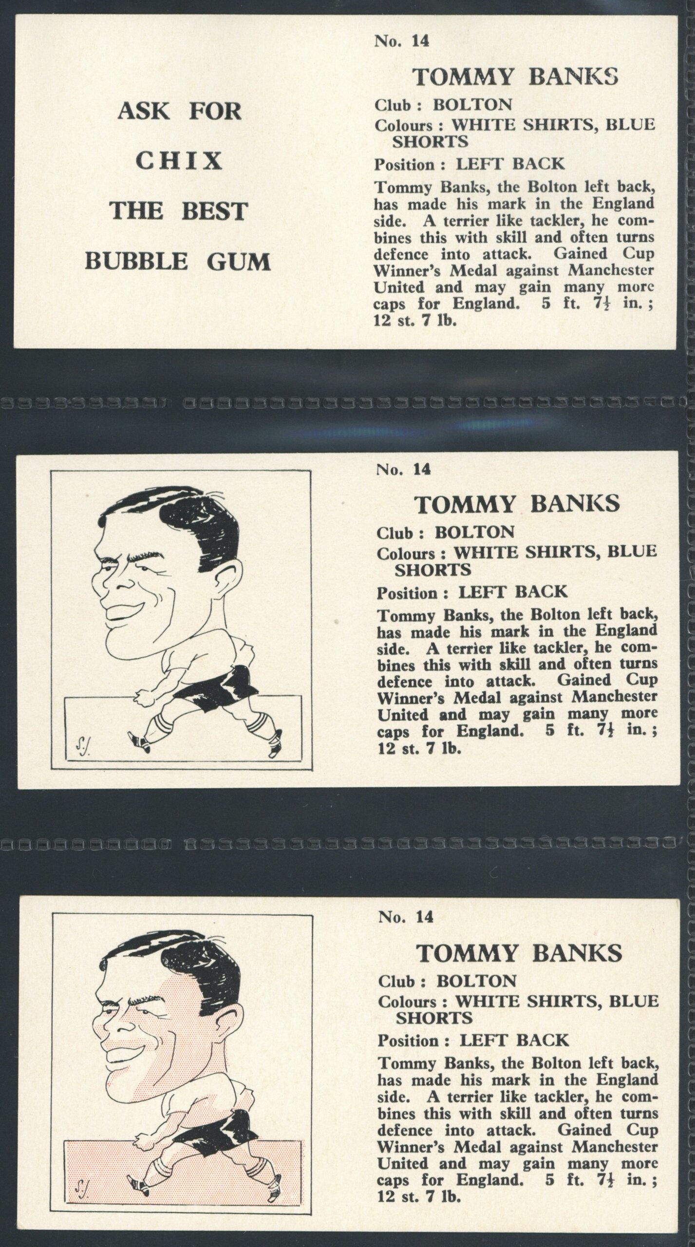 Chix - 'Footballers (Double) 3 Variants' (1960) - Tommy Banks (Bolton Wanderers) Chix - 'Footballers (Double) 3 Variants' (1960) - Tommy Banks (Bolton Wanderers)