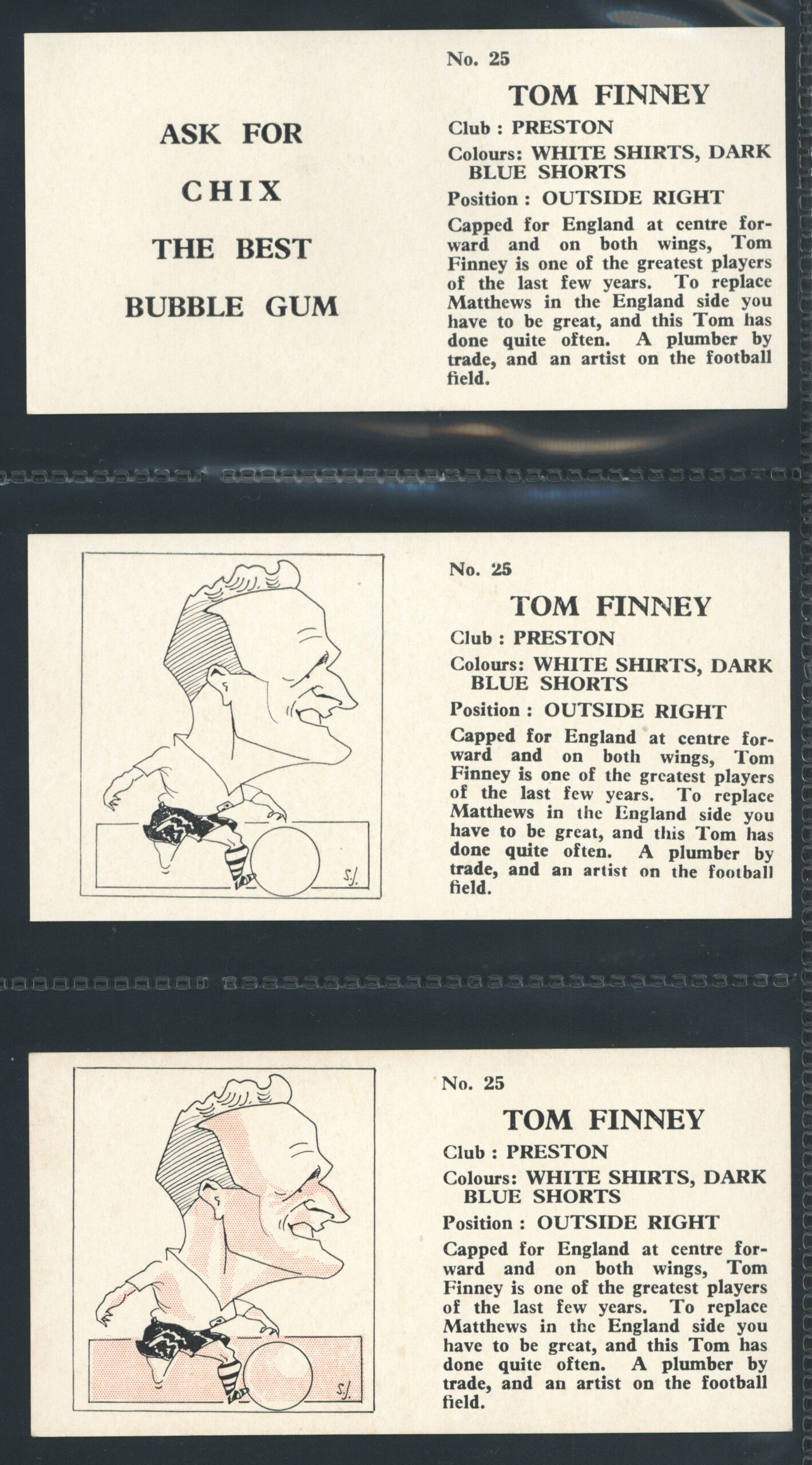Chix - 'Footballers (Double) 3 Variants' (1960) - Tom Finney (Preston North End) Chix - 'Footballers (Double) 3 Variants' (1960) - Tom Finney (Preston North End)