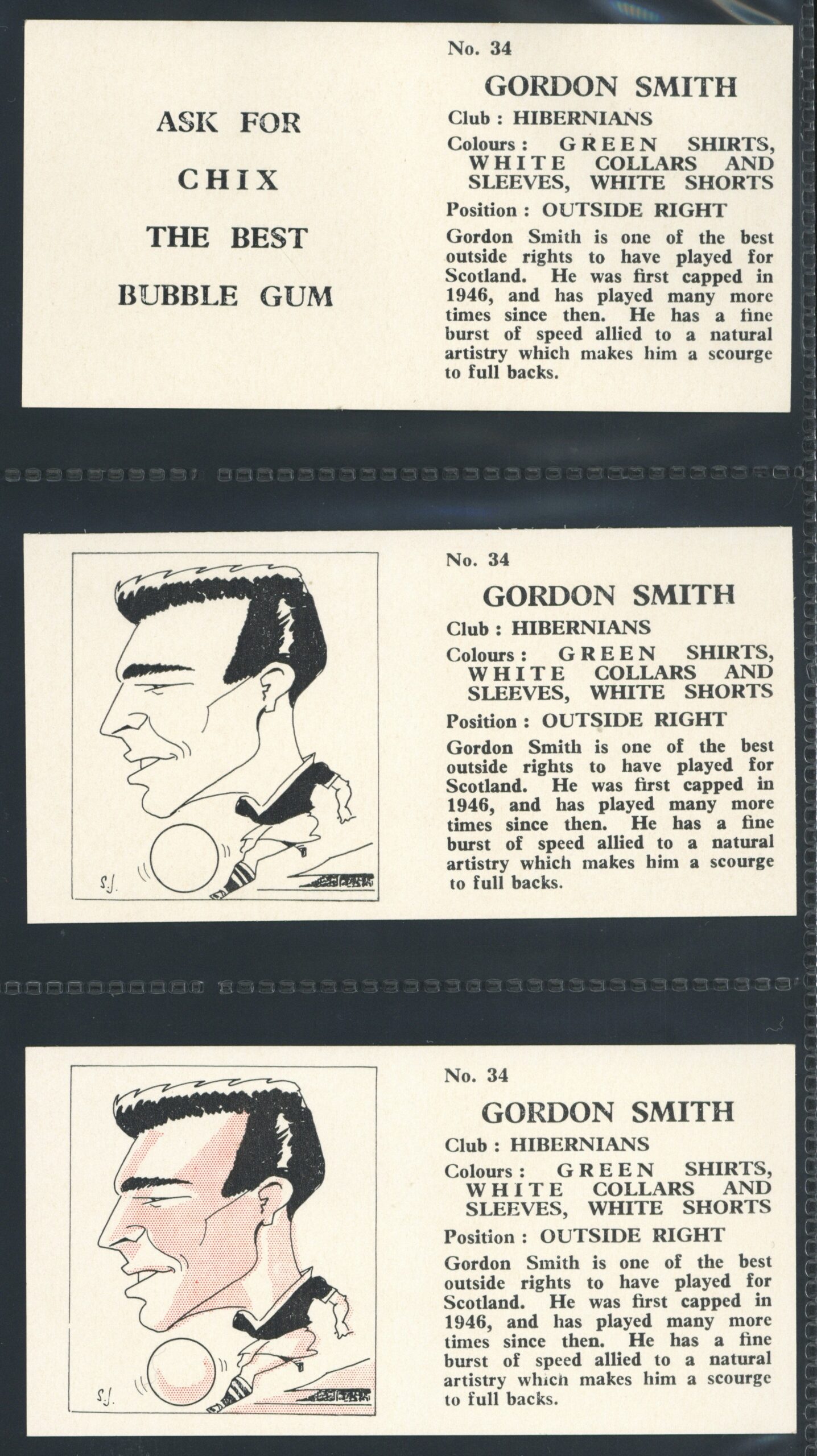Chix - 'Footballers (Double) 3 Variants' (1960) - Gordon Smith (Hibernian) Chix - 'Footballers (Double) 3 Variants' (1960) - Gordon Smith (Hibernian)