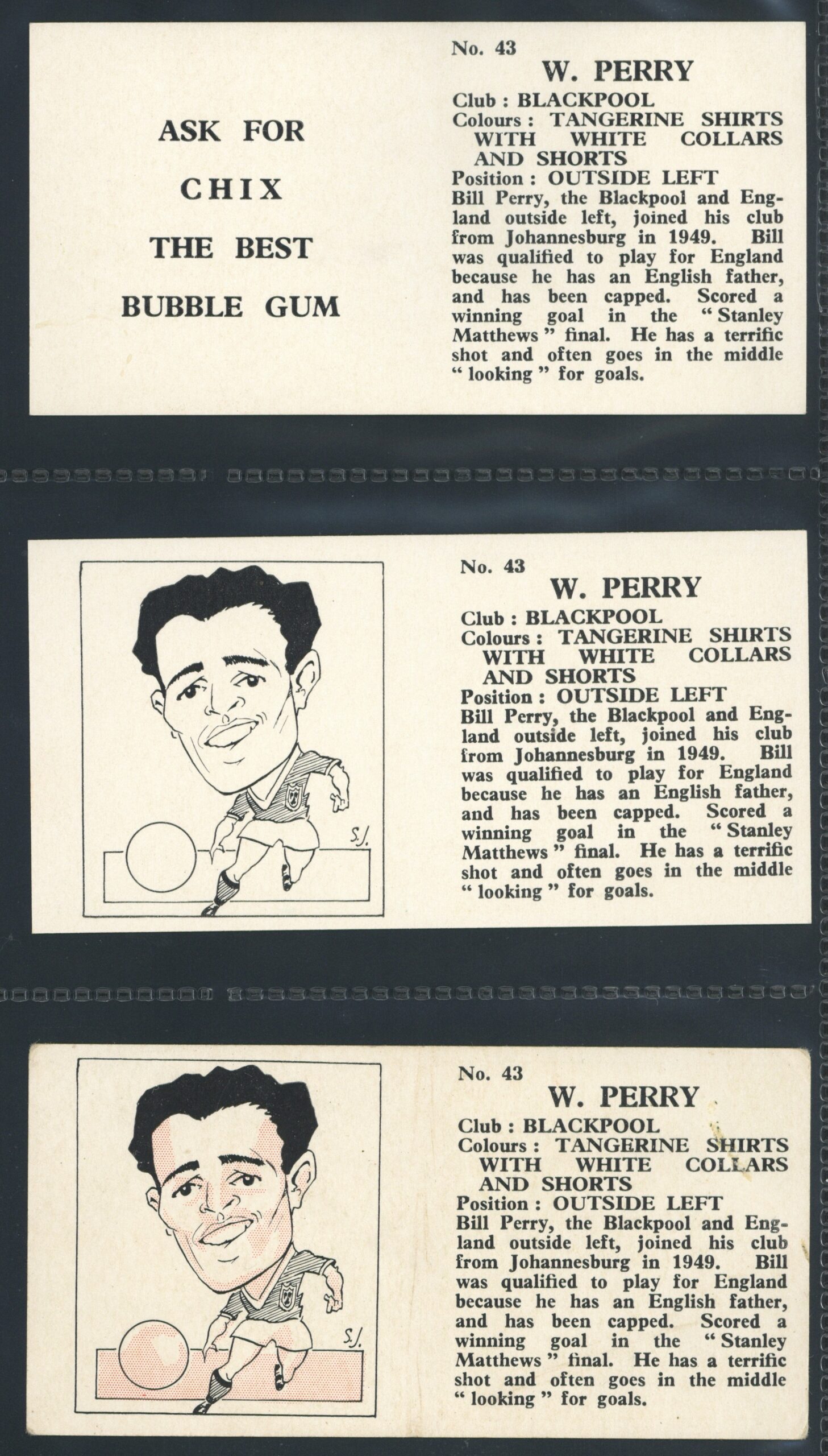 Chix - 'Footballers (Double) 3 Variants' (1960) - W. Perry (Blackpool) Chix - 'Footballers (Double) 3 Variants' (1960) - W. Perry (Blackpool)
