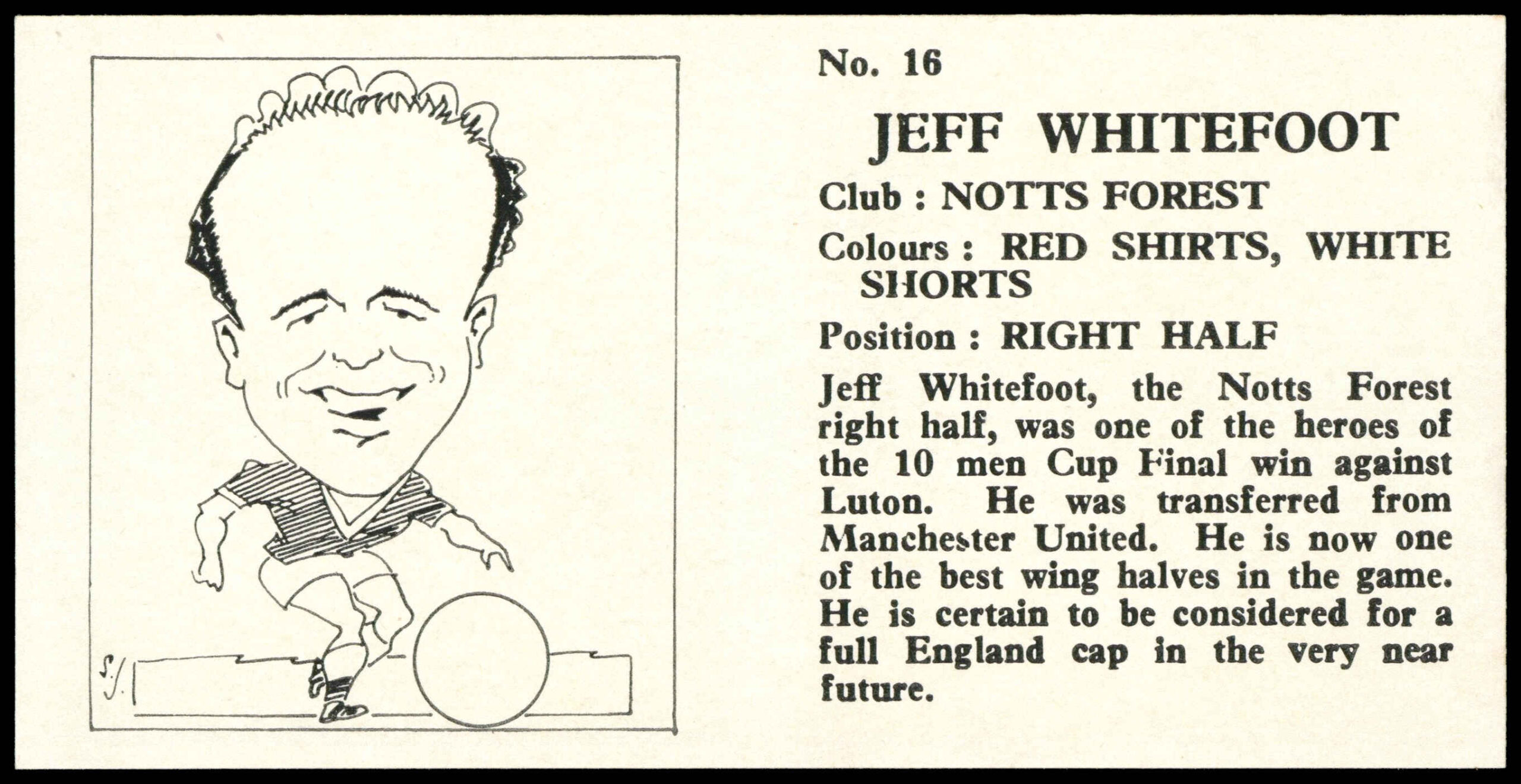 Chix - 'Footballers (Double)' (1960) - #16 - Jeff Whitefoot (Nottingham Forest) Chix - 'Footballers (Double)' (1960) - #16 - Jeff Whitefoot (Nottingham Forest)