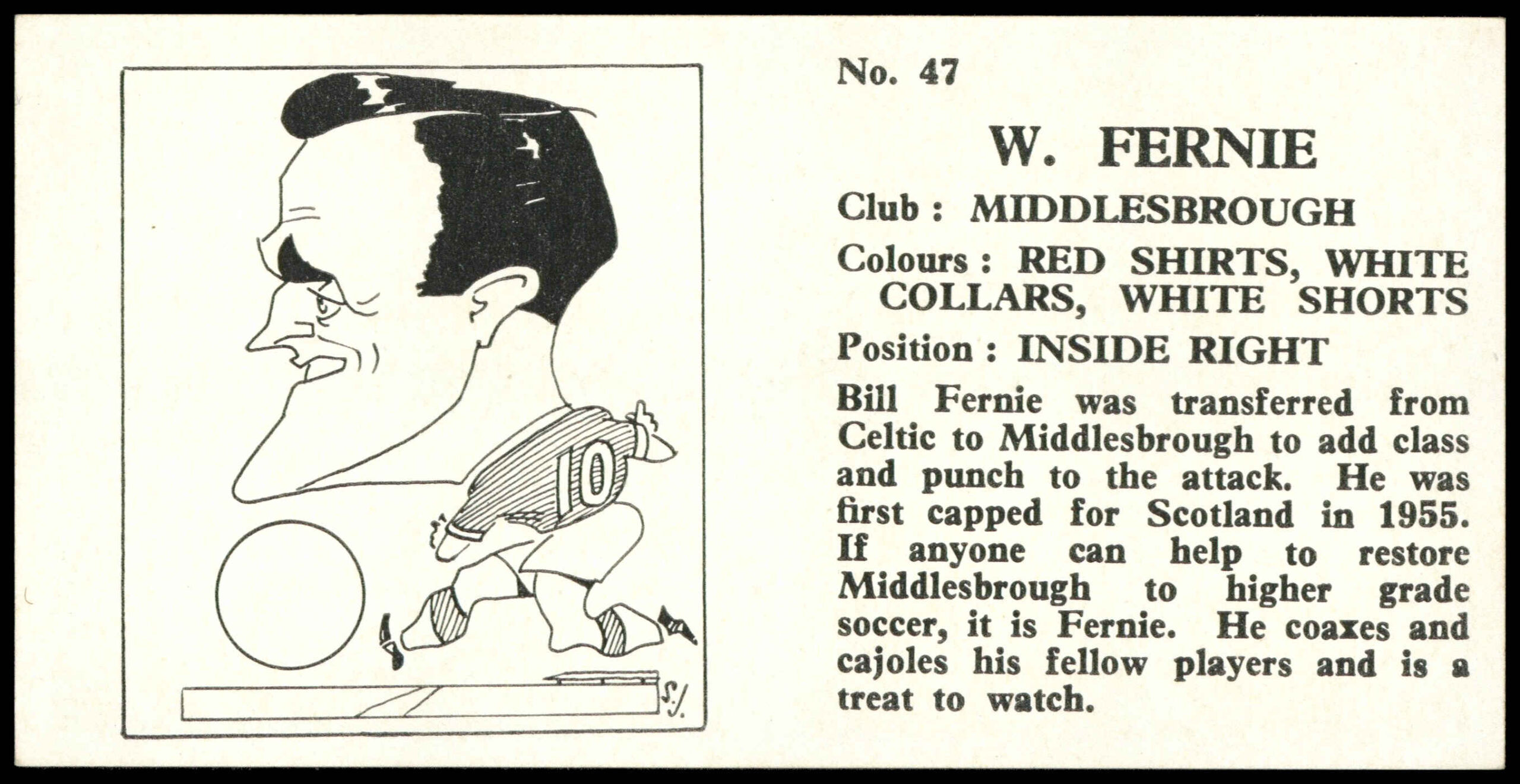 Chix - 'Footballers (Double)' (1960) - #47 - W. Fernie (Middlesbrough) Chix - 'Footballers (Double)' (1960) - #47 - W. Fernie (Middlesbrough)