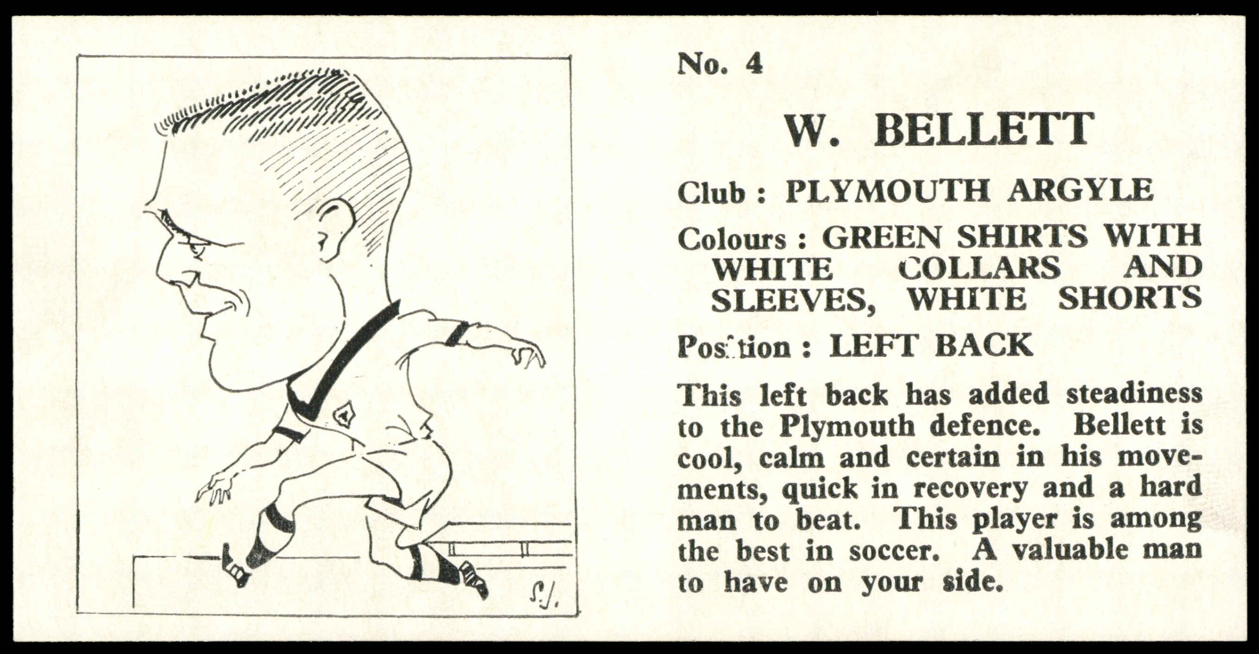 Chix - 'Footballers (Double)' (1960) - #4 - W. Bellett (Plymouth Argyle) Chix - 'Footballers (Double)' (1960) - #4 - W. Bellett (Plymouth Argyle)