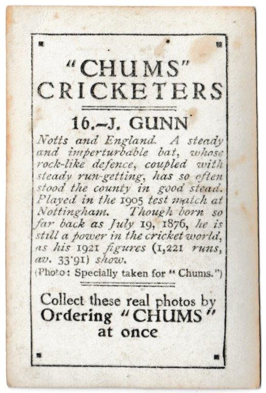 Chums - 'Cricketers' (1923) - J. Gunn (Notts) Chums - 'Cricketers' (1923) - J. Gunn (Notts)