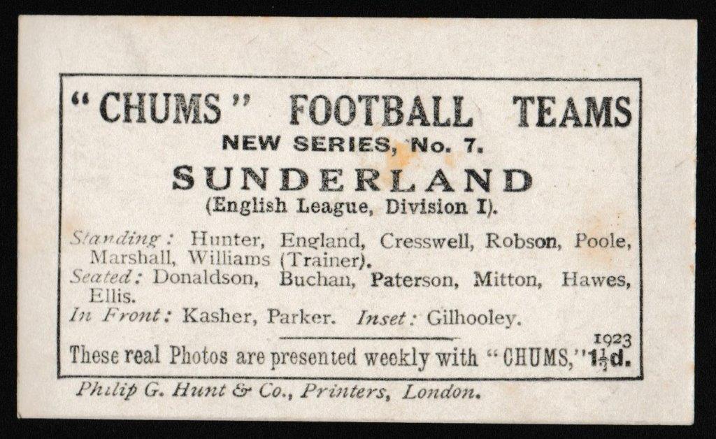 Chums - 'Football Teams - New Series' (1923) - Card #7 - Sunderland Chums - 'Football Teams - New Series' (1923) - Card #7 - Sunderland