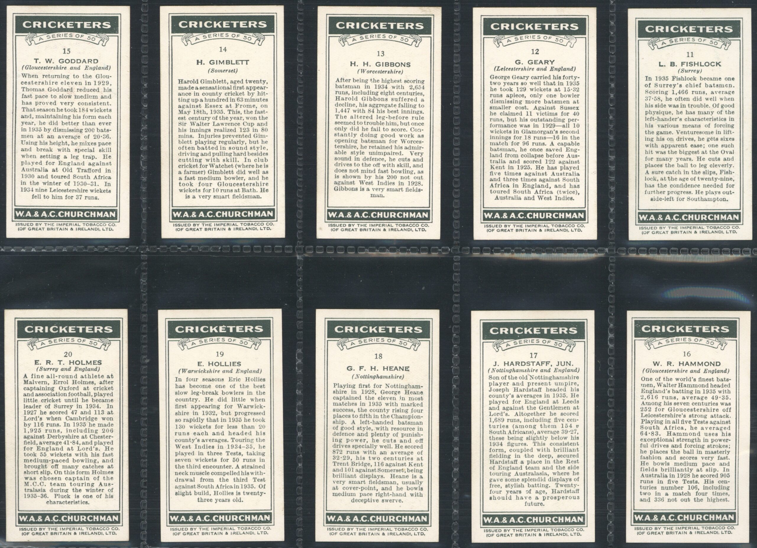 Churchman - 'Cricketers' (1936) - Complete Set Churchman - 'Cricketers' (1936) - Complete Set