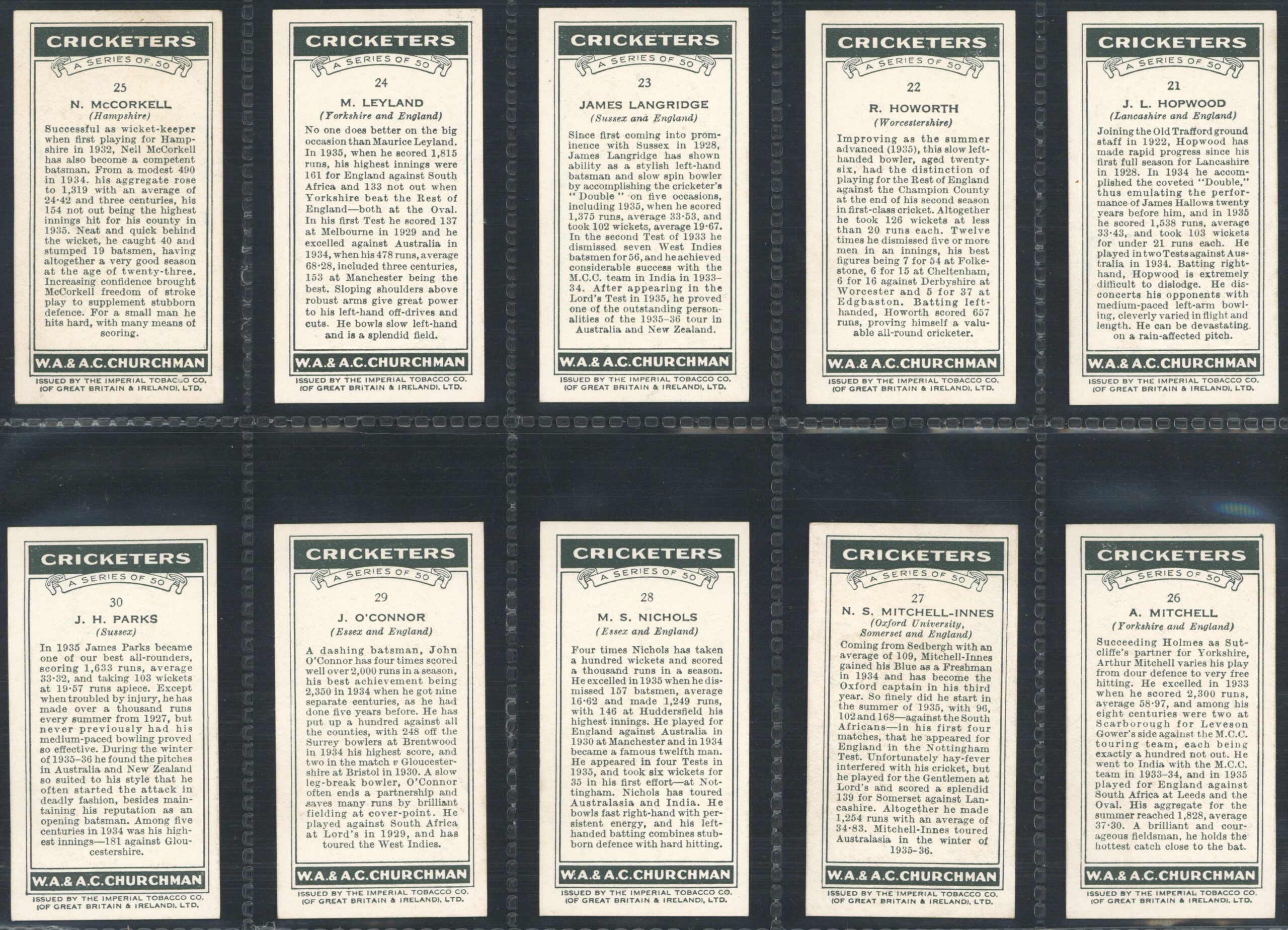 Churchman - 'Cricketers' (1936) - Complete Set Churchman - 'Cricketers' (1936) - Complete Set
