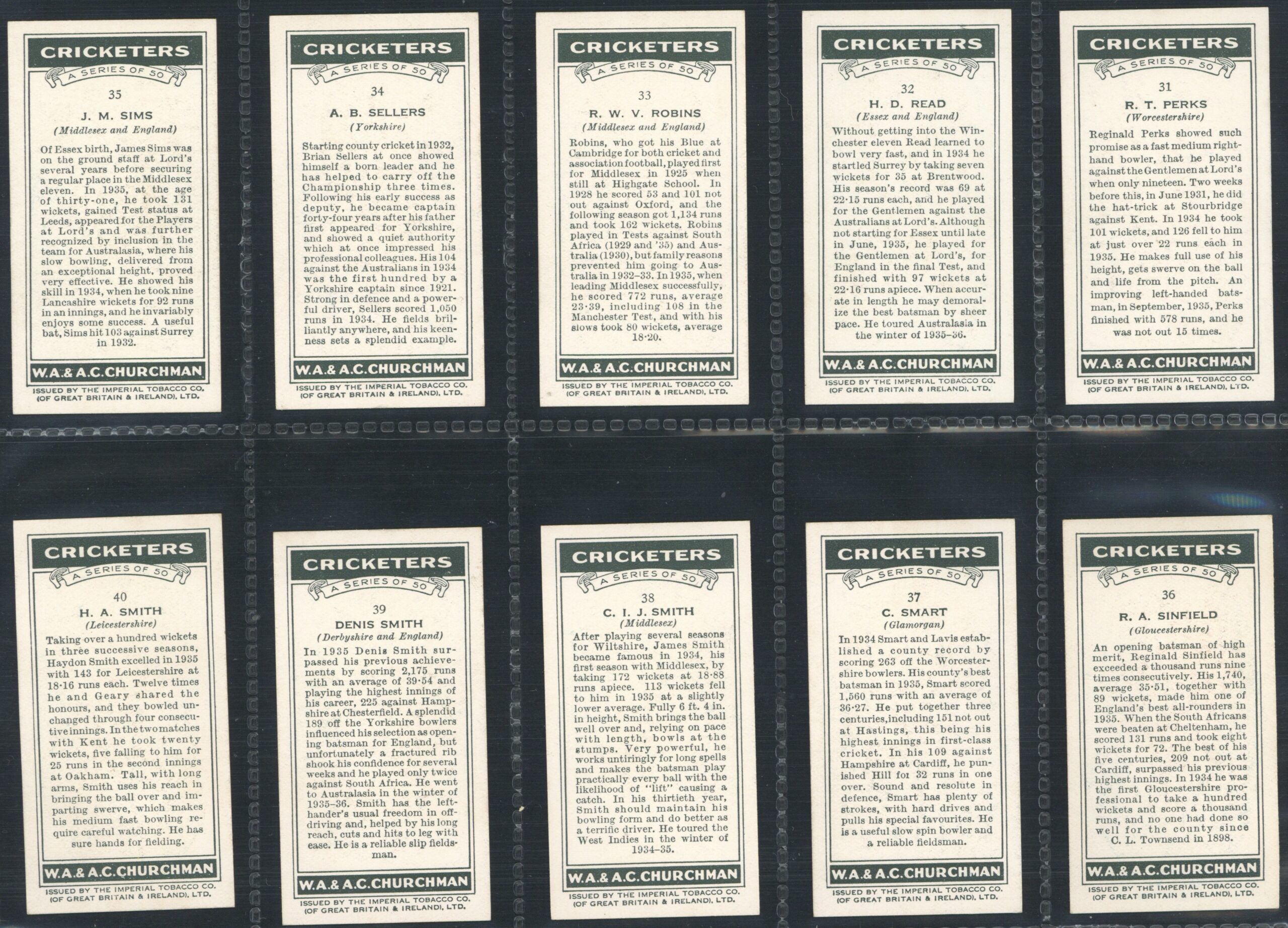 Churchman - 'Cricketers' (1936) - Complete Set Churchman - 'Cricketers' (1936) - Complete Set