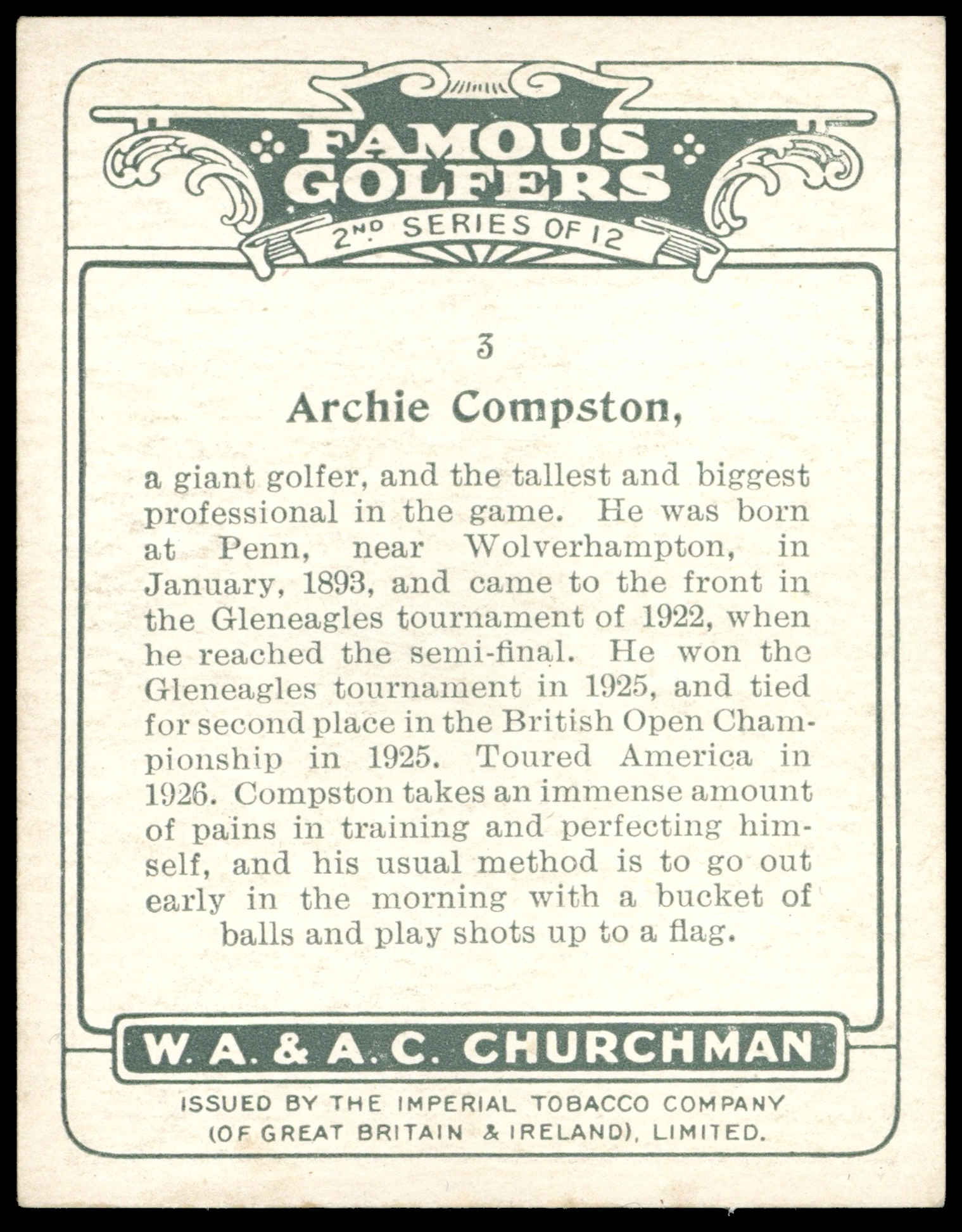Churchman - Archie Compston - Famous Golfers (S2L) (1928) Churchman - Archie Compston - Famous Golfers (S2L) (1928)