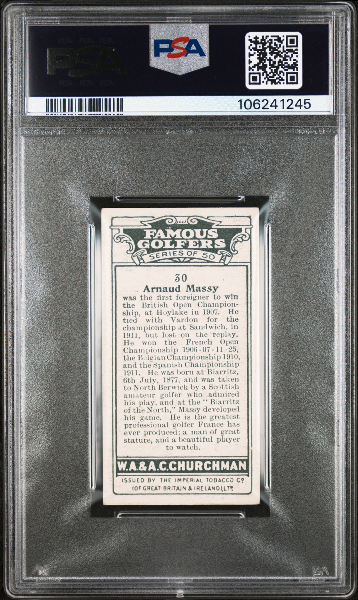 Churchman - 'Famous Golfers' (1927) - Arnaud Massy **PSA5** Churchman - 'Famous Golfers' (1927) - Arnaud Massy **PSA5**