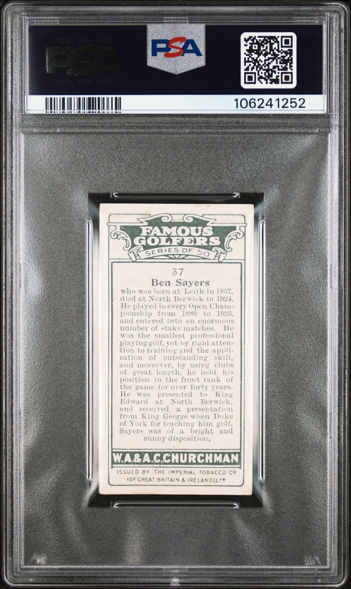 Churchman - 'Famous Golfers' (1927) - Ben Sayers **PSA4** Churchman - 'Famous Golfers' (1927) - Ben Sayers **PSA4**