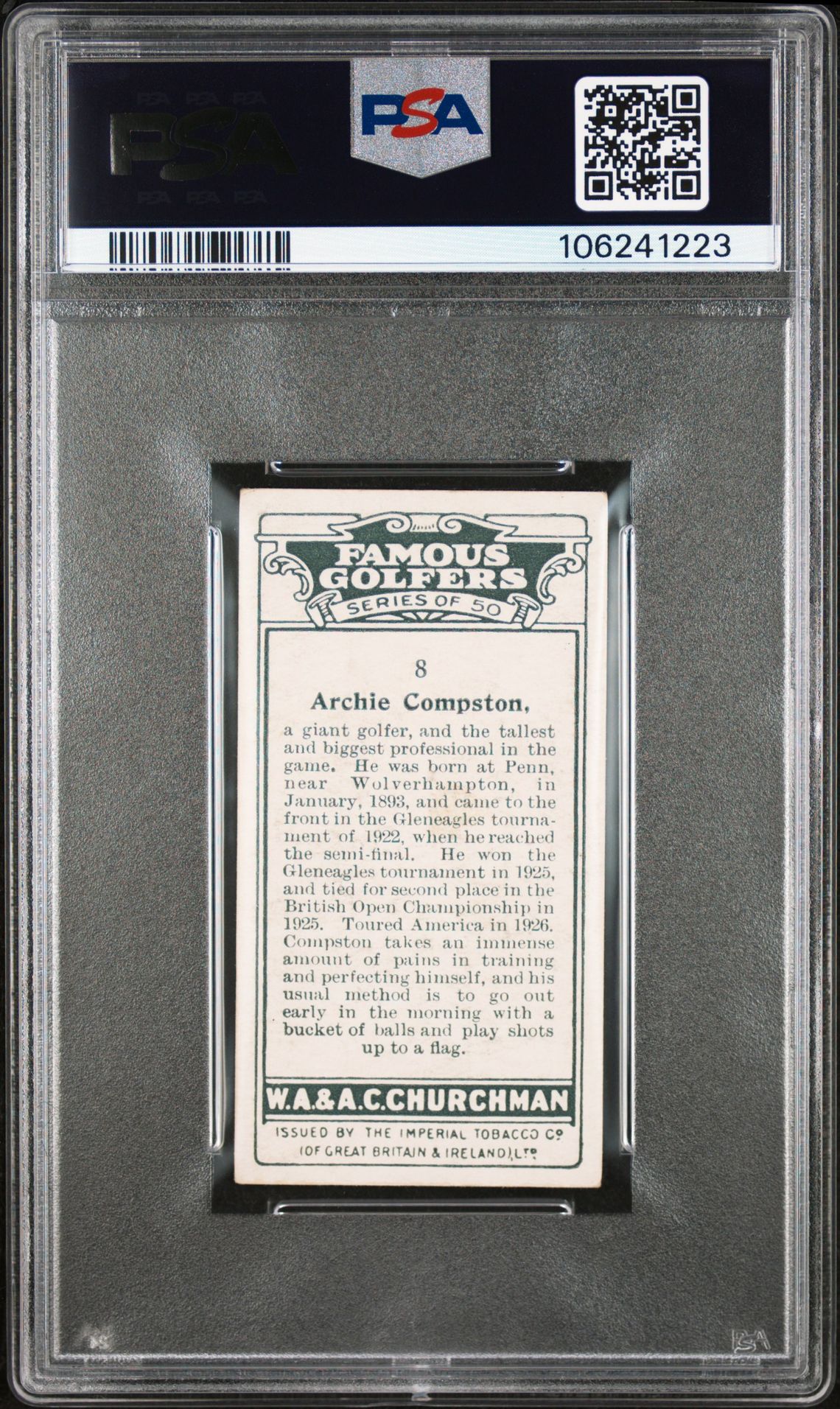 Churchman - 'Famous Golfers' (1927) - Archie Compston **PSA4** Churchman - 'Famous Golfers' (1927) - Archie Compston **PSA4**