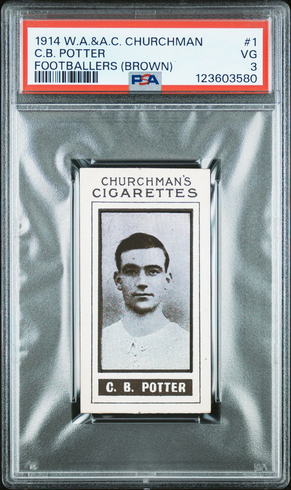 Churchman - 'Footballers (Photogravure)' (1914) - C.B. Potter (Norwich City) **PSA3** Churchman - 'Footballers (Photogravure)' (1914) - C.B. Potter (Norwich City) **PSA3**