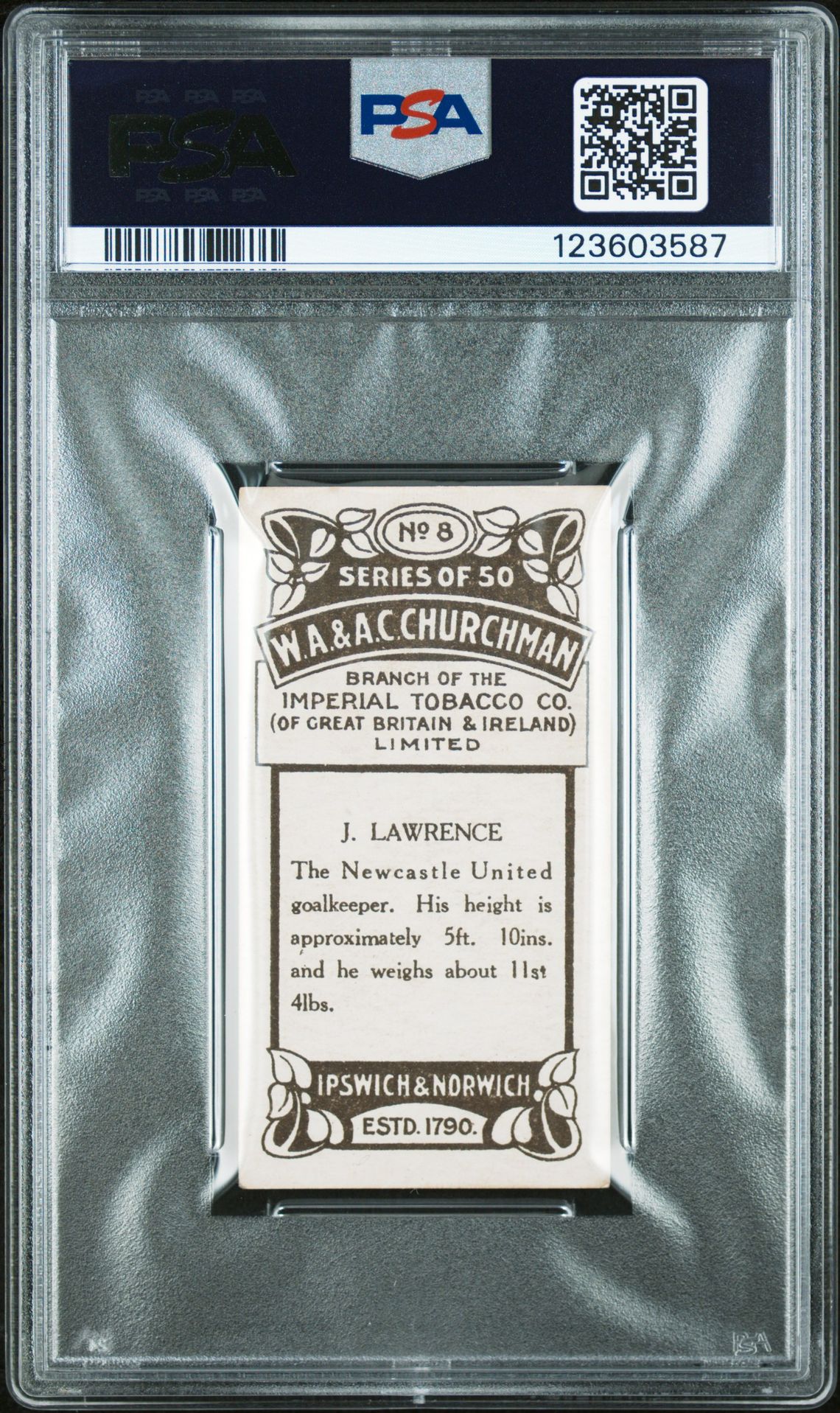 Churchman - 'Footballers (Photogravure)' (1914) - J. Lawrence (Newcastle) **PSA5** Churchman - 'Footballers (Photogravure)' (1914) - J. Lawrence (Newcastle) **PSA5**