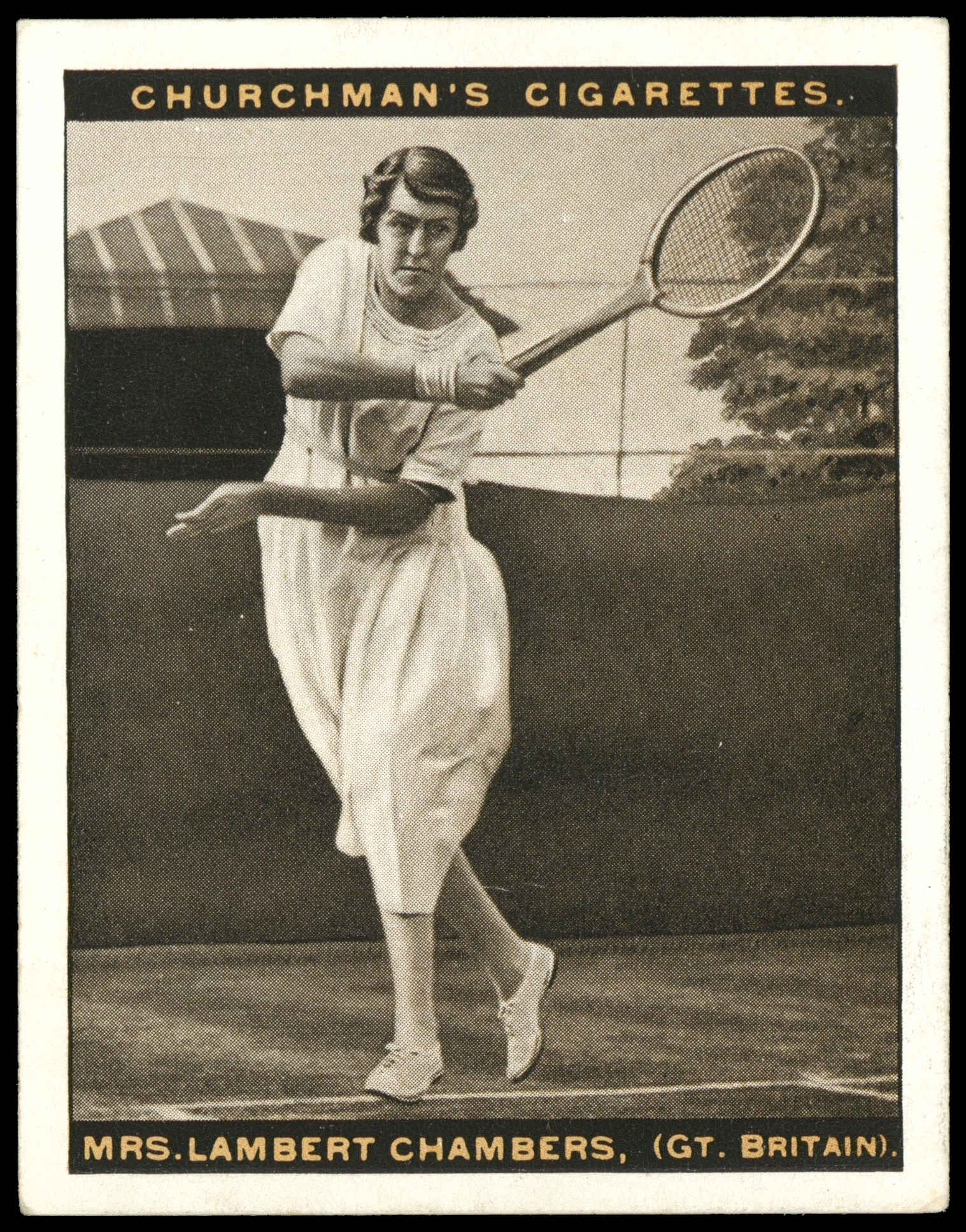 Churchman - 'Lawn Tennis (Large)' (1928) - Mrs Lambert Chambers (Gt. Britain) Churchman - 'Lawn Tennis (Large)' (1928) - Mrs Lambert Chambers (Gt. Britain)