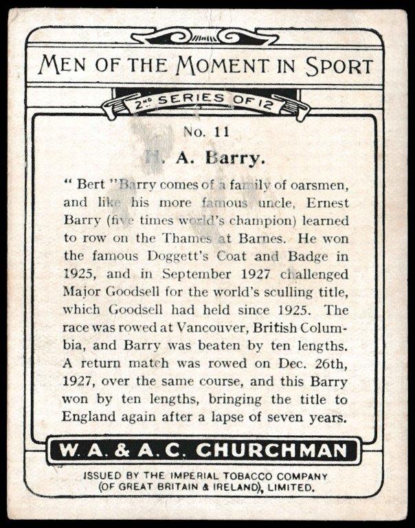Churchman - 'Men of the Moment in Sport (S2L)' (1929) - A. Barry Churchman - 'Men of the Moment in Sport (S2L)' (1929) - A. Barry