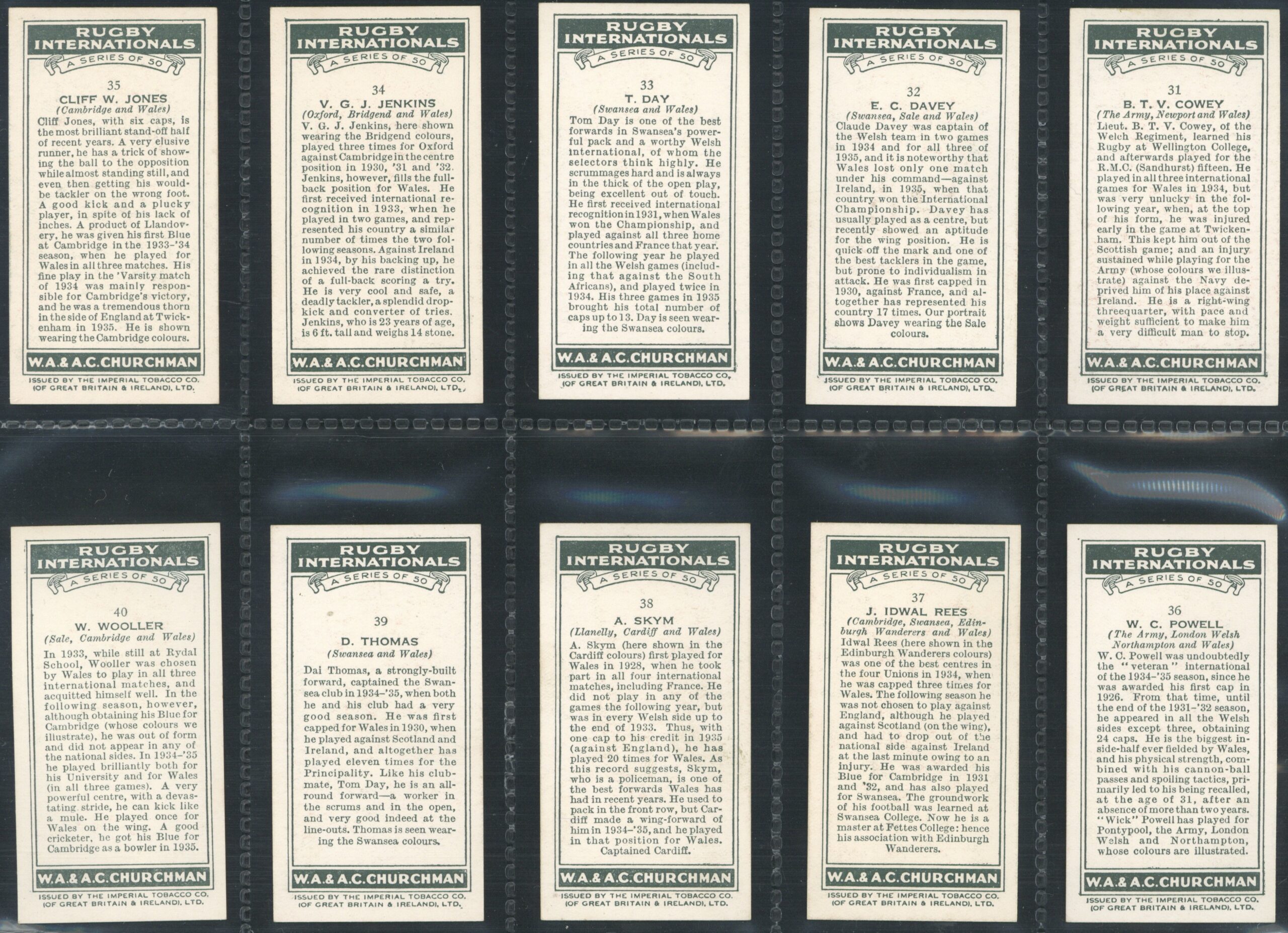 Churchman - 'Rugby Internationals' (1935) - Complete Set Churchman - 'Rugby Internationals' (1935) - Complete Set