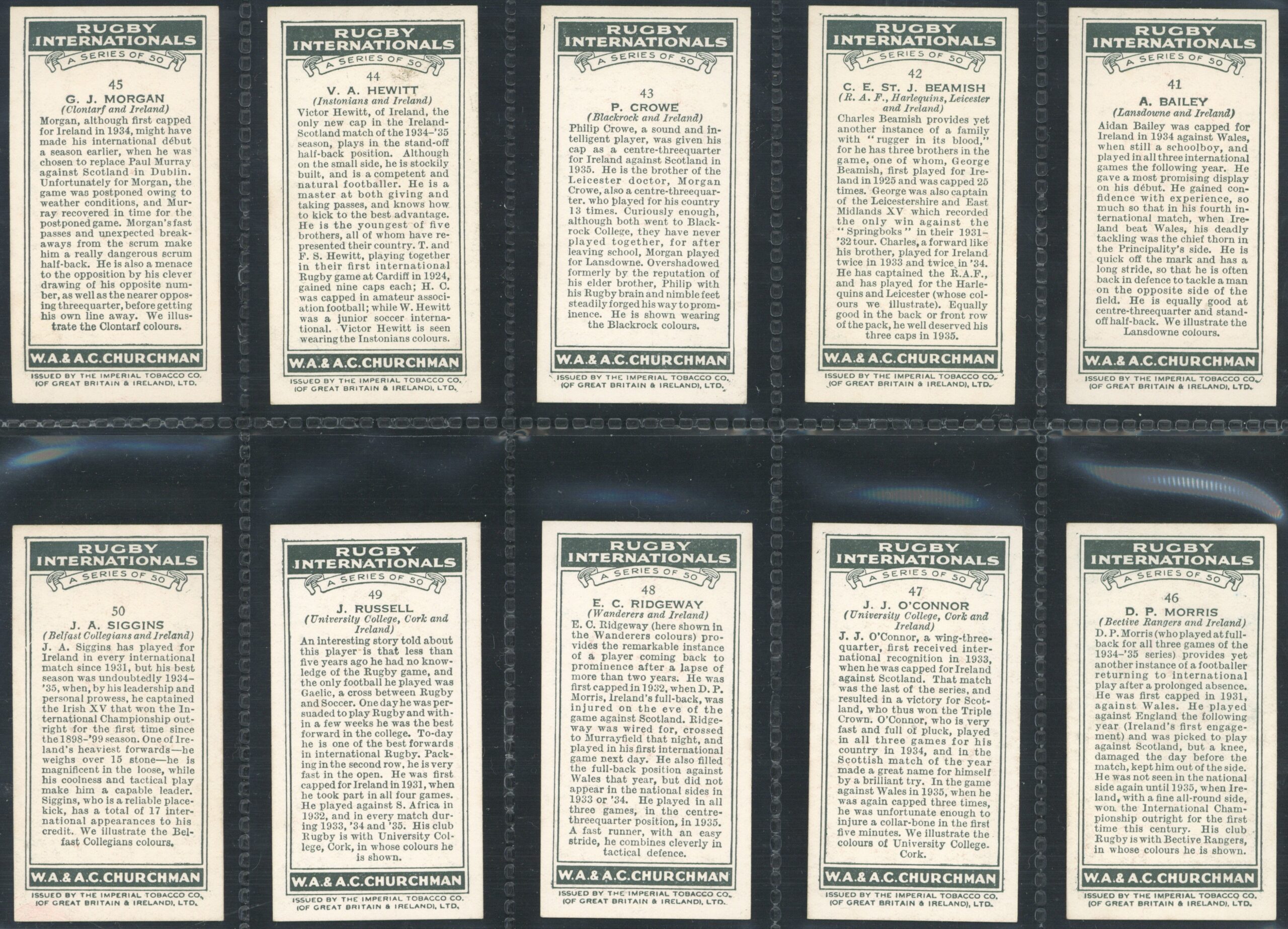 Churchman - 'Rugby Internationals' (1935) - Complete Set Churchman - 'Rugby Internationals' (1935) - Complete Set