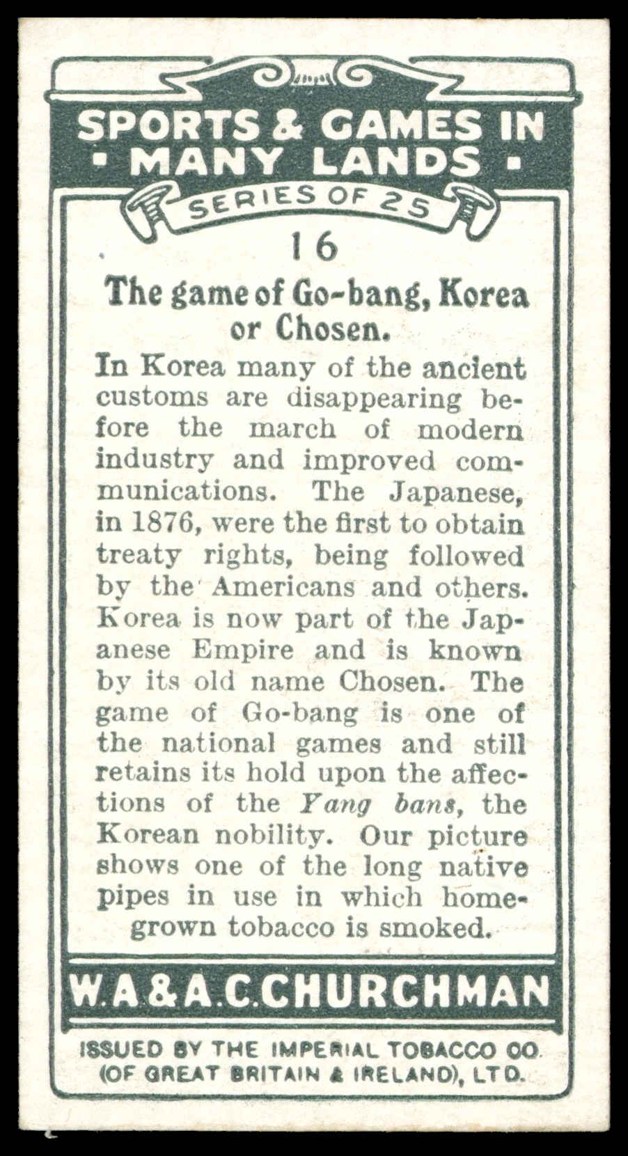 Churchman - 'Sports & Games in Many Lands' (1929) - The Game of Go-Bang - Korea Churchman - 'Sports & Games in Many Lands' (1929) - The Game of Go-Bang - Korea