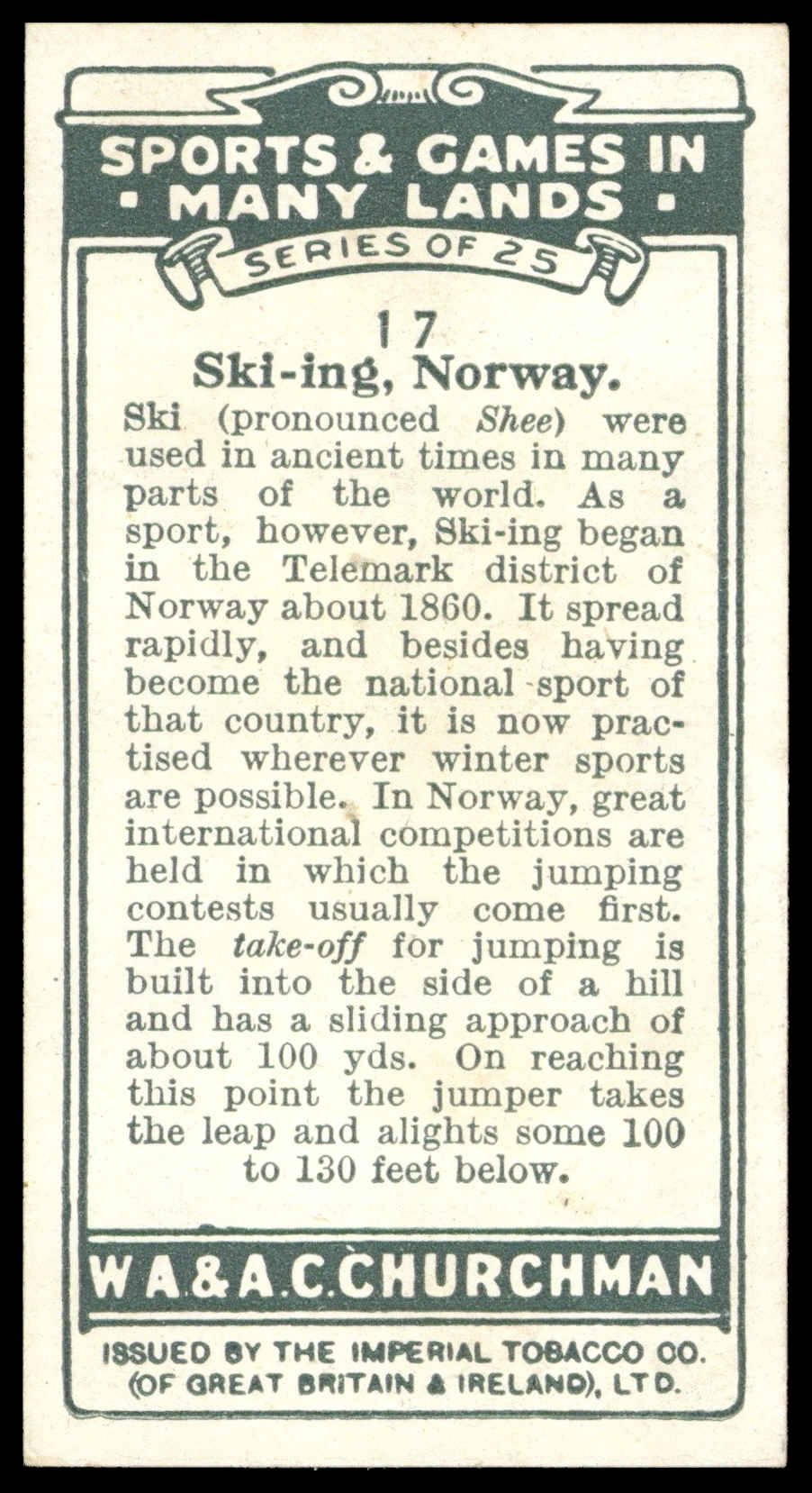 Churchman - 'Sports & Games in Many Lands' (1929) - Ski-ing - Norway Churchman - 'Sports & Games in Many Lands' (1929) - Ski-ing - Norway