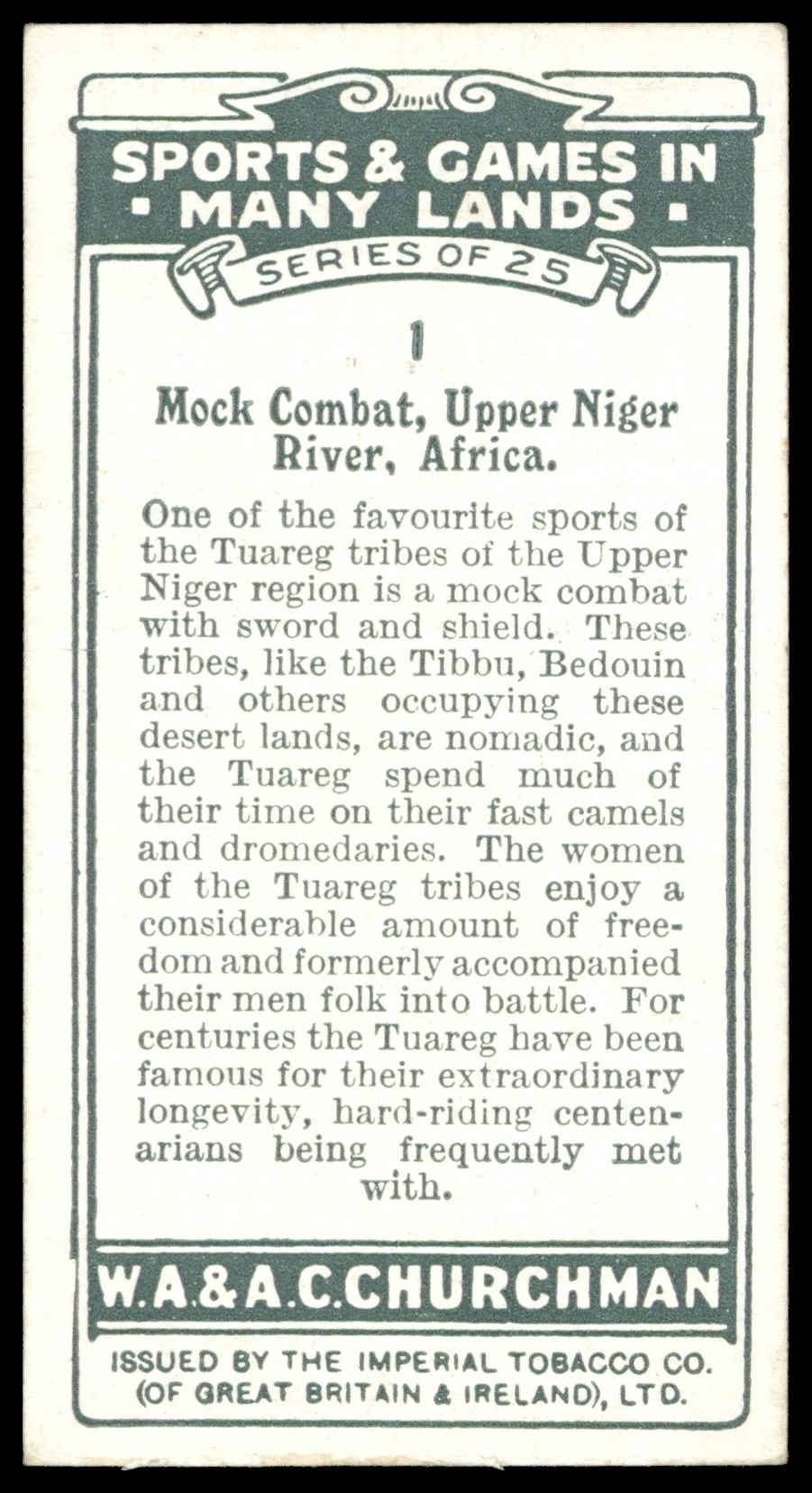 Churchman - 'Sports & Games in Many Lands' (1929) - Mock Combat - Africa Churchman - 'Sports & Games in Many Lands' (1929) - Mock Combat - Africa