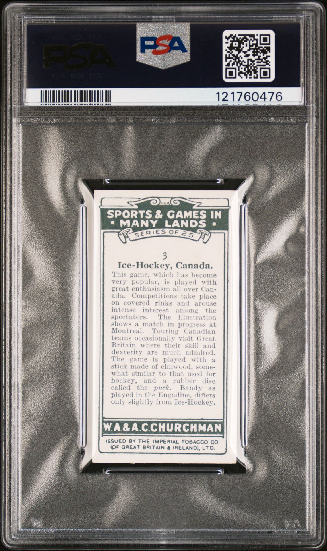 Churchman - 'Sports & Games in Many Lands' (1929) - Ice-Hockey - Canada **PSA5** Churchman - 'Sports & Games in Many Lands' (1929) - Ice-Hockey - Canada **PSA5**