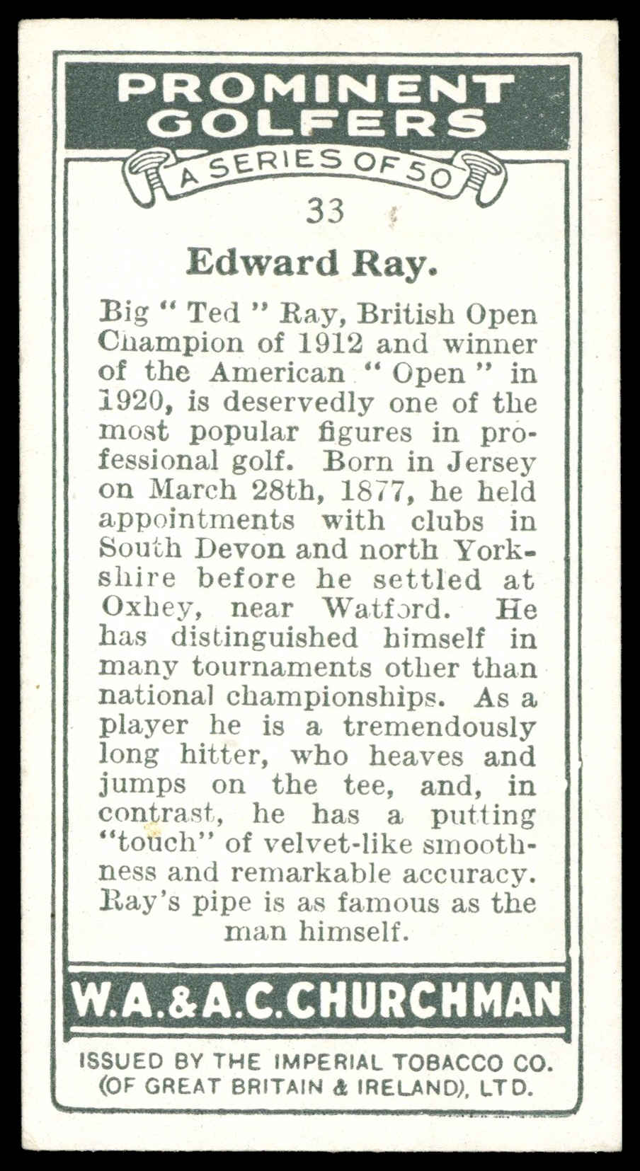 Churchman - 'Prominent Golfers' (1931) - Edward Ray Churchman - 'Prominent Golfers' (1931) - Edward Ray