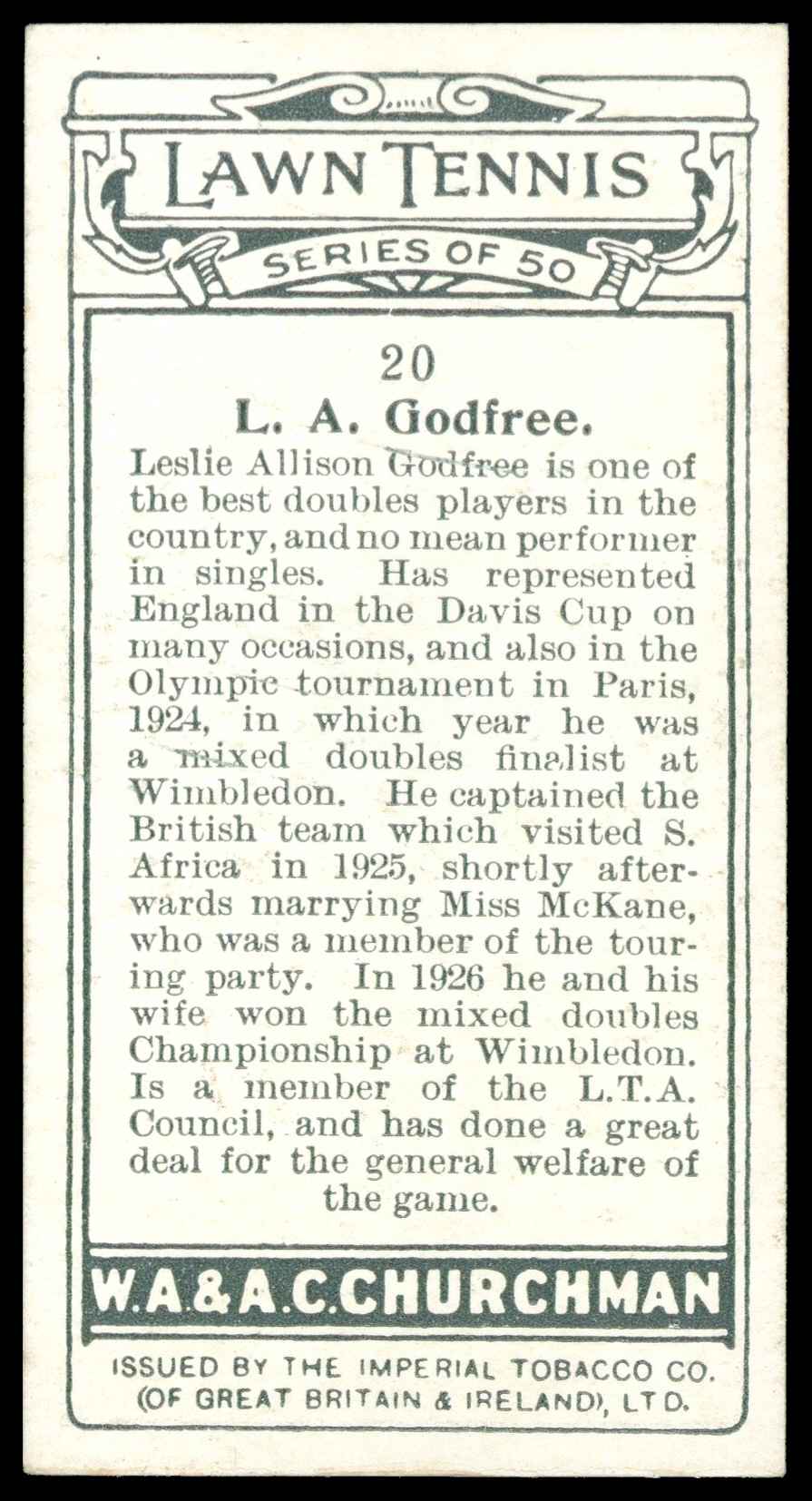 Churchman - 'Lawn Tennis' (1928) - L.A. Godfree Churchman - 'Lawn Tennis' (1928) - L.A. Godfree