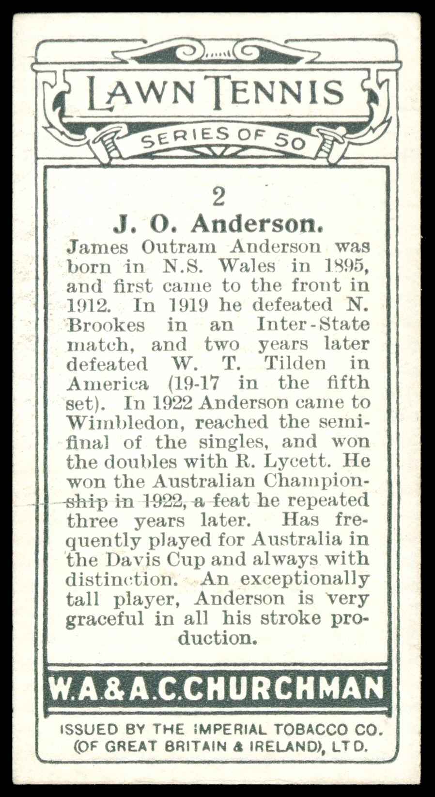 Churchman - 'Lawn Tennis' (1928) - J.O. Anderson Churchman - 'Lawn Tennis' (1928) - J.O. Anderson