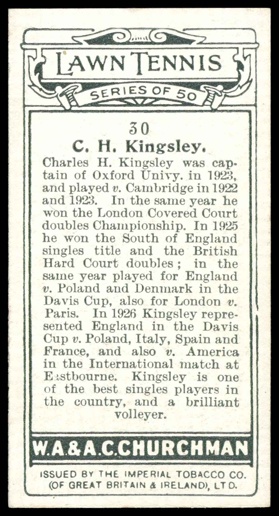 Churchman - 'Lawn Tennis' (1928) - C.H. Kingsley Churchman - 'Lawn Tennis' (1928) - C.H. Kingsley