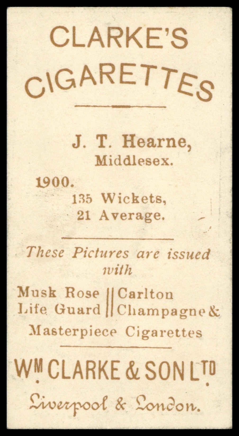 Clarke - 'Cricketer Series' (1901) - J.T. Hearne (Middlesex) Clarke - 'Cricketer Series' (1901) - J.T. Hearne (Middlesex)