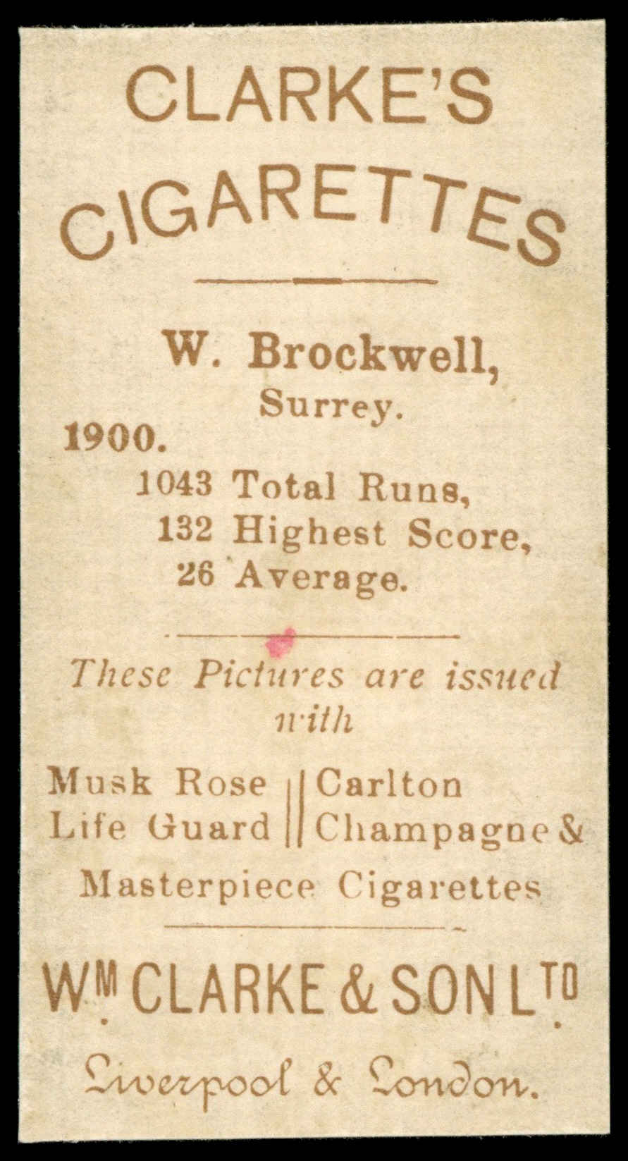 Clarke - W. Brockwell (Surrey) - 'Cricketer Series' (1901) Clarke - W. Brockwell (Surrey) - 'Cricketer Series' (1901)