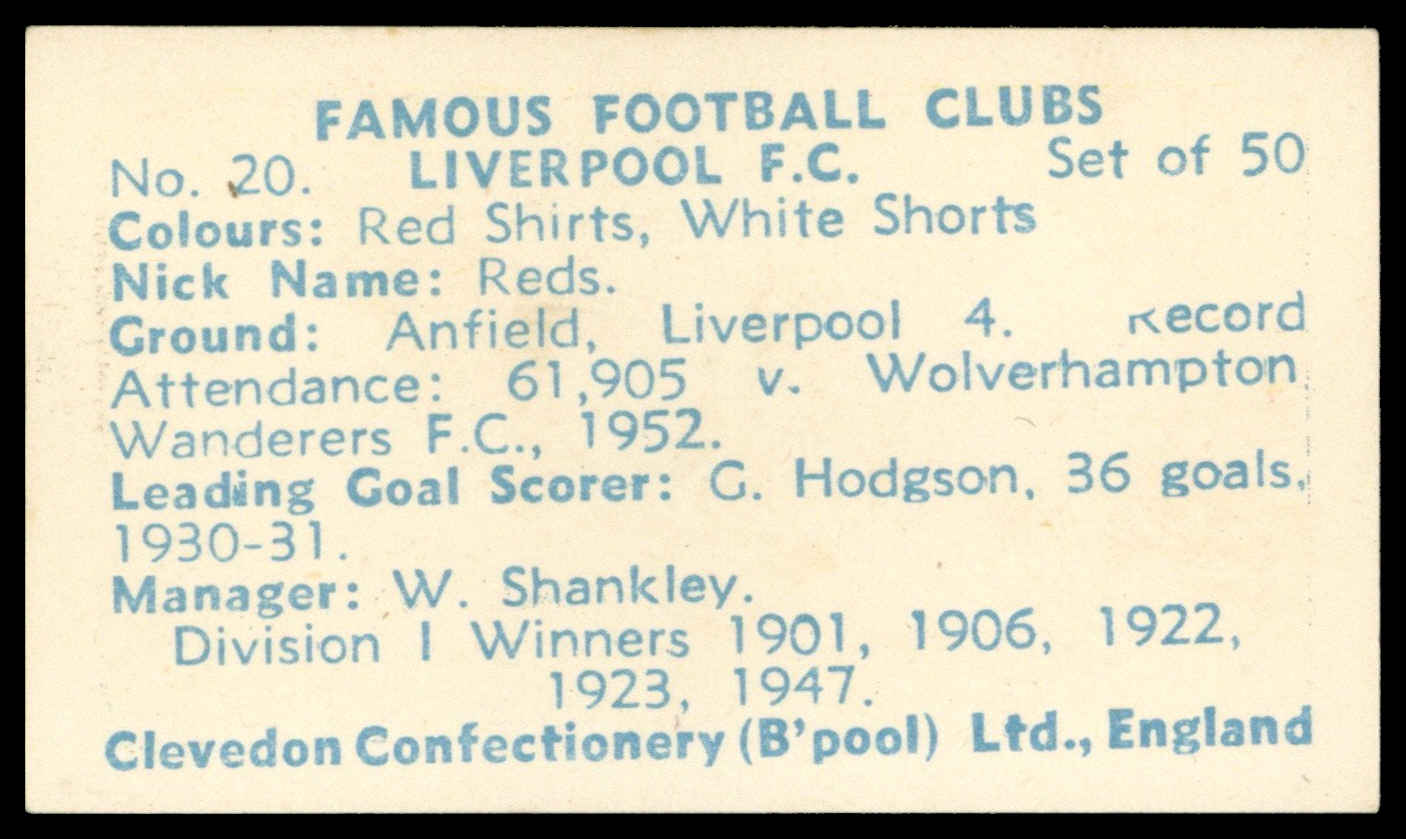 Clevedon - 'Famous Football Clubs' (1964) - Liverpool Clevedon - 'Famous Football Clubs' (1964) - Liverpool