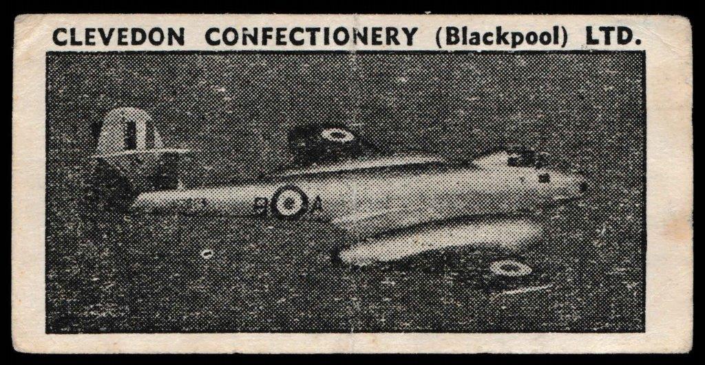 Clevedon Confectionery - 'British Aircraft (Single Line)' - Card #42 - Gloster Meteor F.R.9. Clevedon Confectionery - 'British Aircraft (Single Line)' - Card #42 - Gloster Meteor F.R.9.