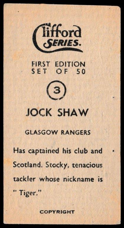 Clifford - 'Footballers' (c1950) - Jock Shaw (Rangers) Clifford - 'Footballers' (c1950) - Jock Shaw (Rangers)