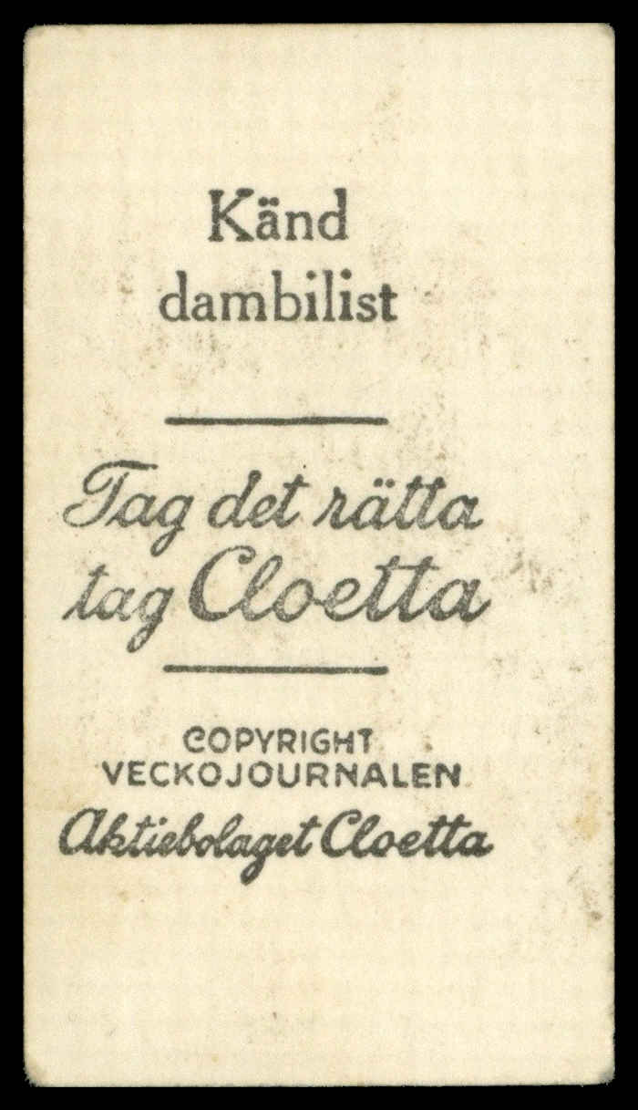 Cloetta - 'Sportsmen' (1933) - Fru Eva Dickson (Sverige) Cloetta - 'Sportsmen' (1933) - Fru Eva Dickson (Sverige)