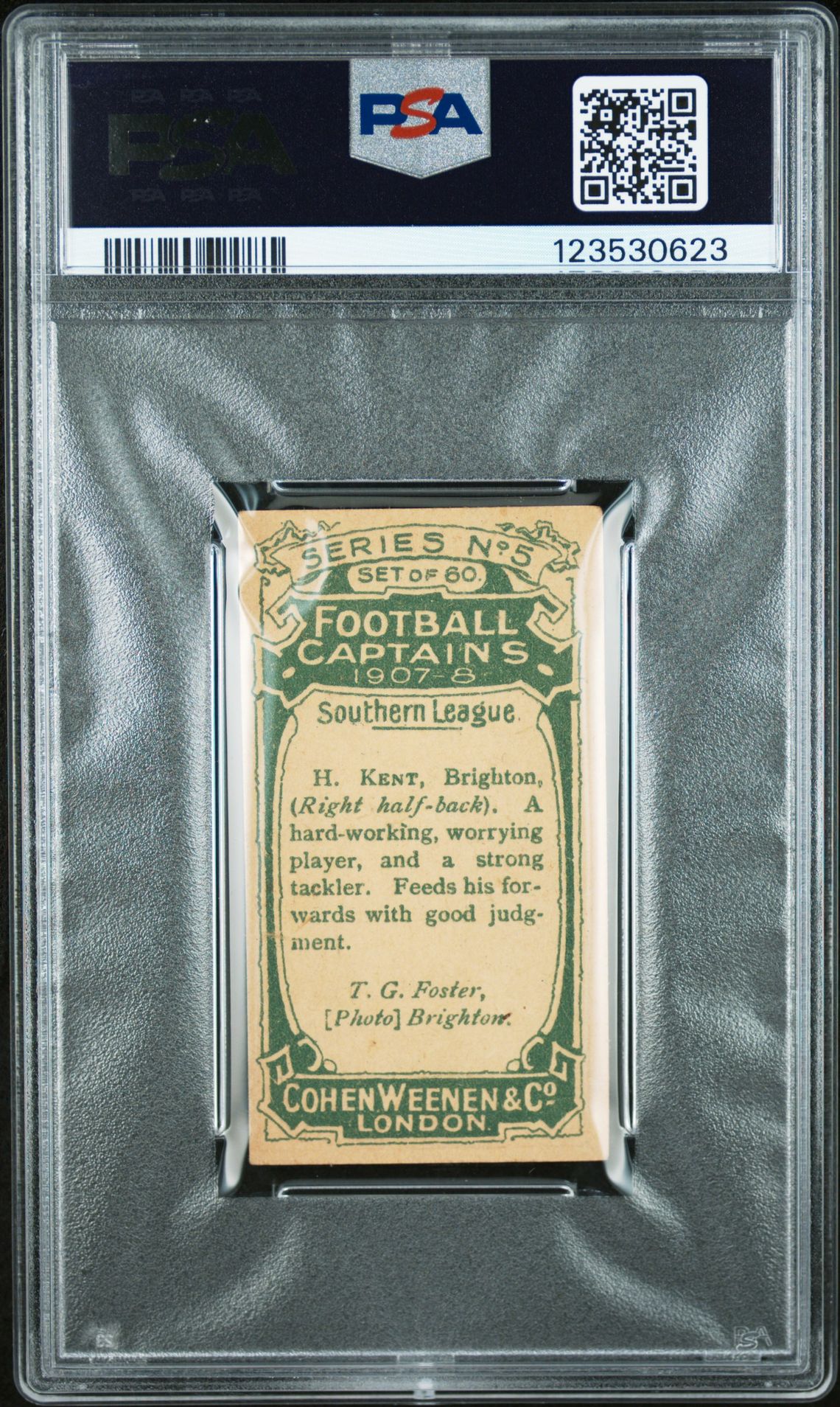 Cohen Weenen - 'Football Captains 1907-8' (1907) - H. Kent (Brighton) **PSA4** Cohen Weenen - 'Football Captains 1907-8' (1907) - H. Kent (Brighton) **PSA4**