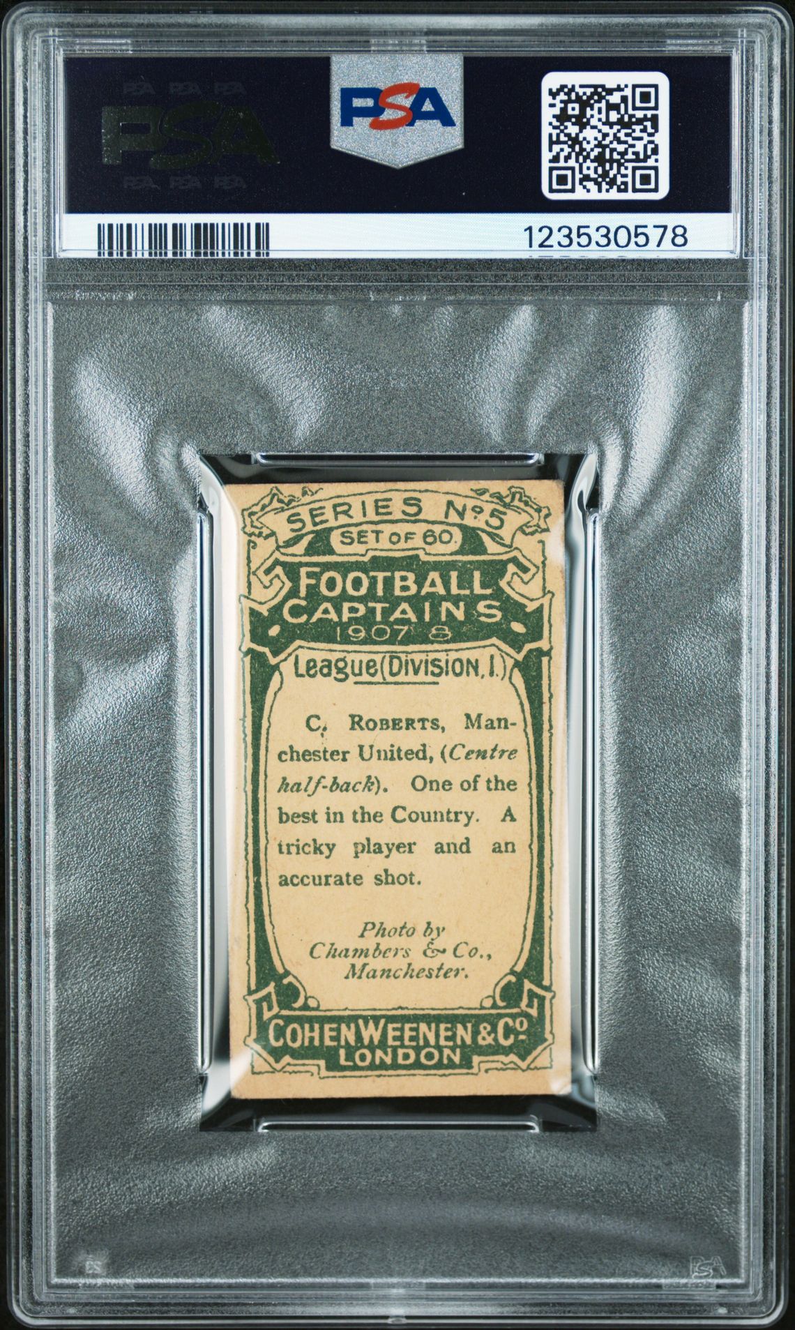 Cohen Weenen - 'Football Captains 1907-8' (1907) - C. Roberts (Manchester United) **PSA4** Cohen Weenen - 'Football Captains 1907-8' (1907) - C. Roberts (Manchester United) **PSA4**