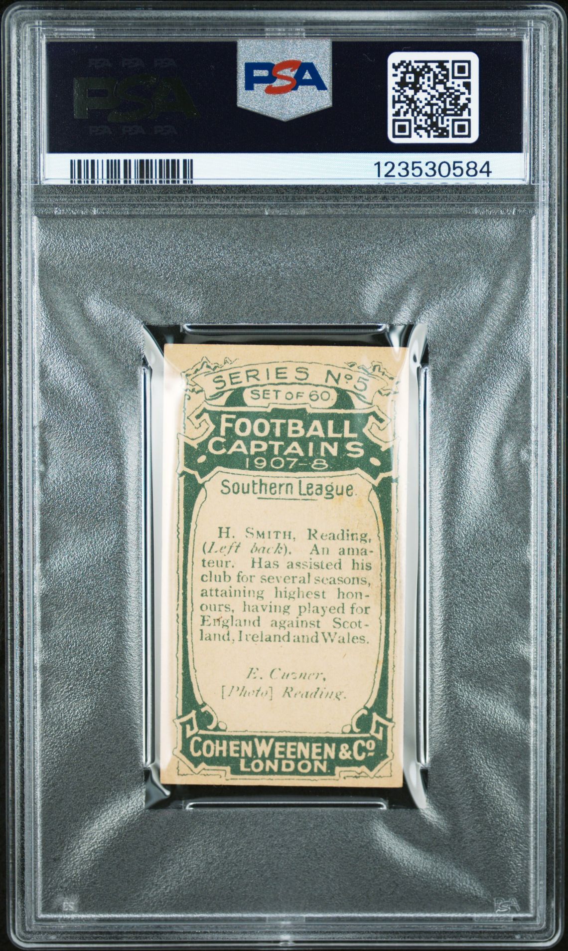 Cohen Weenen - 'Football Captains 1907-8' (1907) - H. Smith (Reading) **PSA7** Cohen Weenen - 'Football Captains 1907-8' (1907) - H. Smith (Reading) **PSA7**