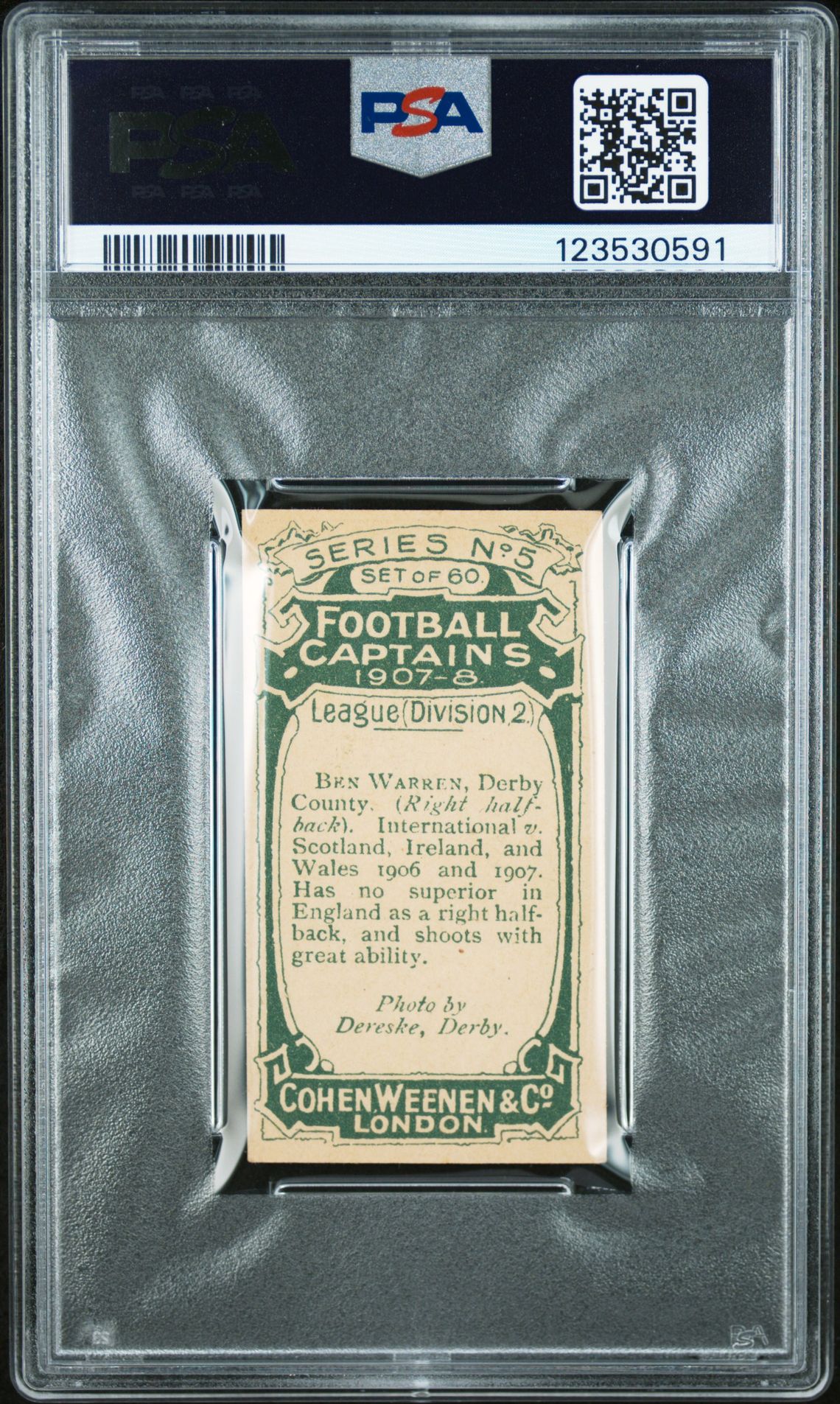 Cohen Weenen - 'Football Captains 1907-8' (1907) - Ben Warren (Derby County) **PSA4** Cohen Weenen - 'Football Captains 1907-8' (1907) - Ben Warren (Derby County) **PSA4**